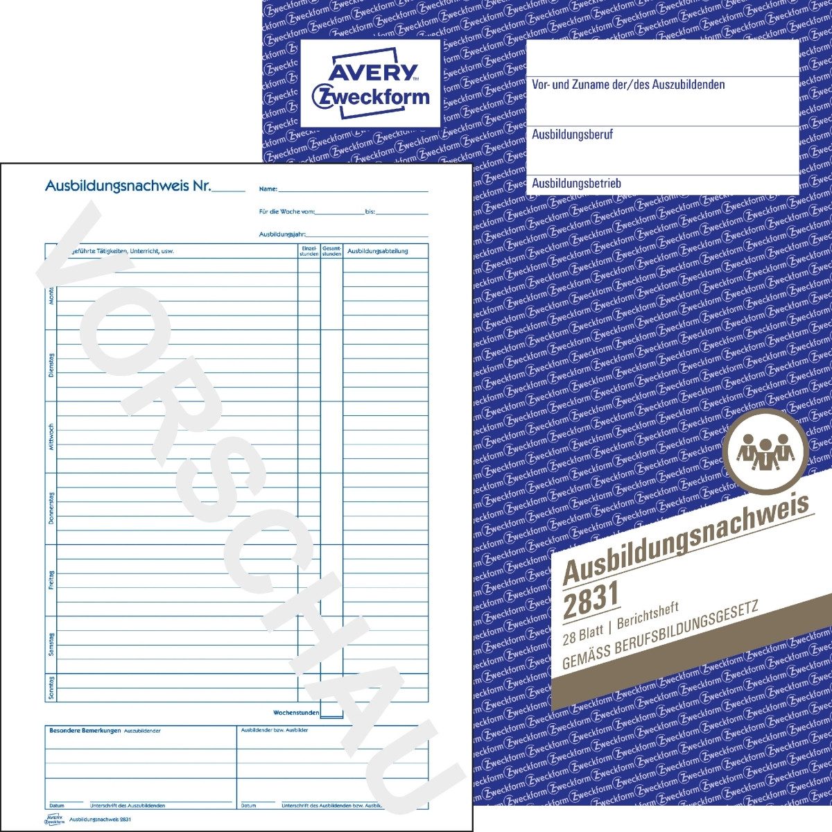 Avery Zweckform Formularblock Ausbildungsnachweis A4 Heftform 28 Blatt