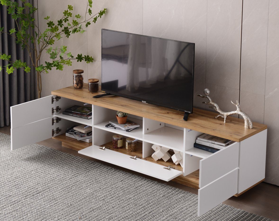 OKWISH TV-Schrank Fernsehschrank TV-Lowboard Hochglanz-Oberfläche Holzmaserung TV-Schrank 180cm mit Sideboard