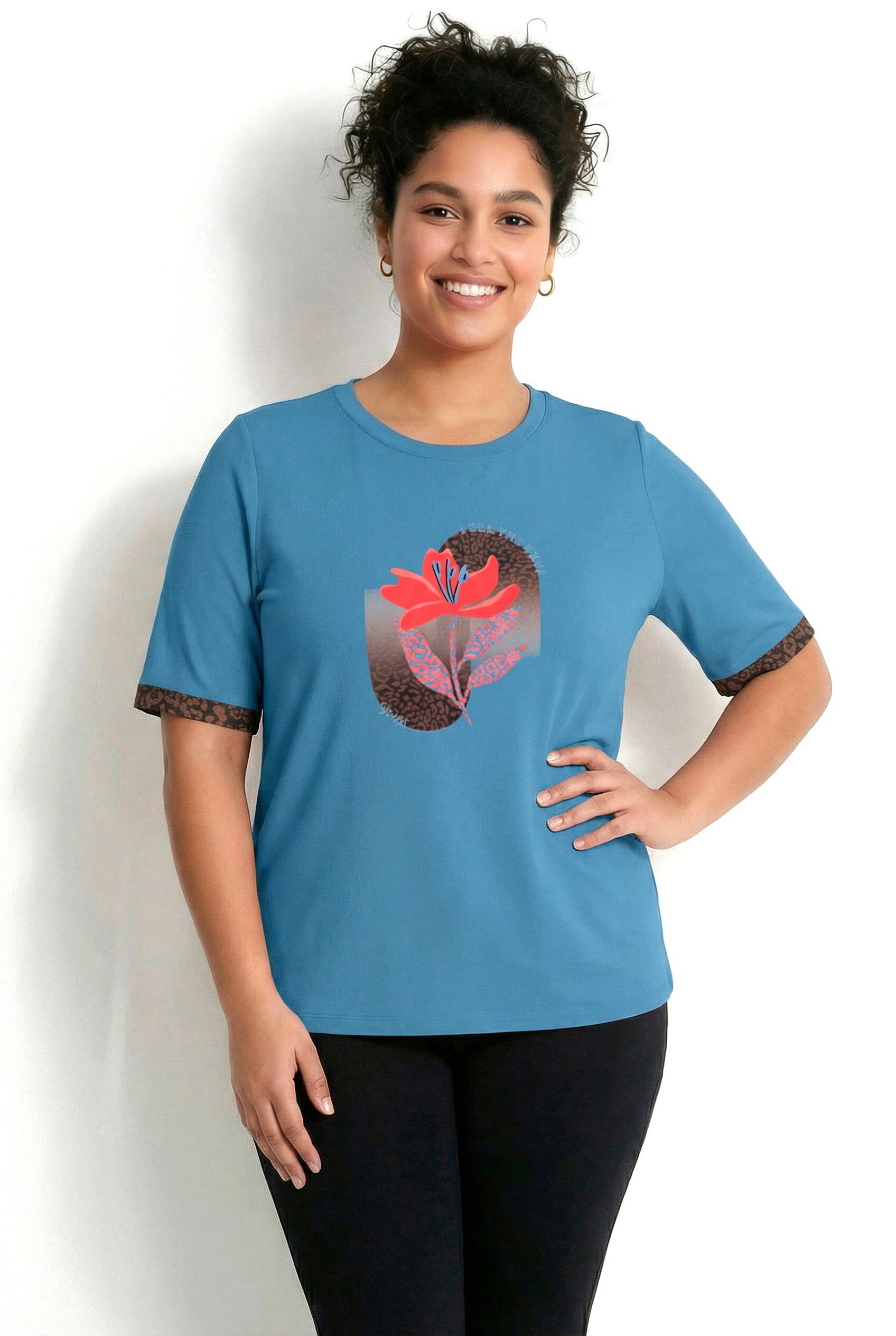 Ulla Popken T-Shirt Funktions-Shirt Motivdruck Classic Rundhals