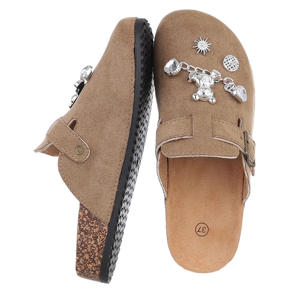 Ital-Design Damen Mules Freizeit Pantolette (88930433) Flach Pantoletten in Hellbraun – Bild 2 von 5
