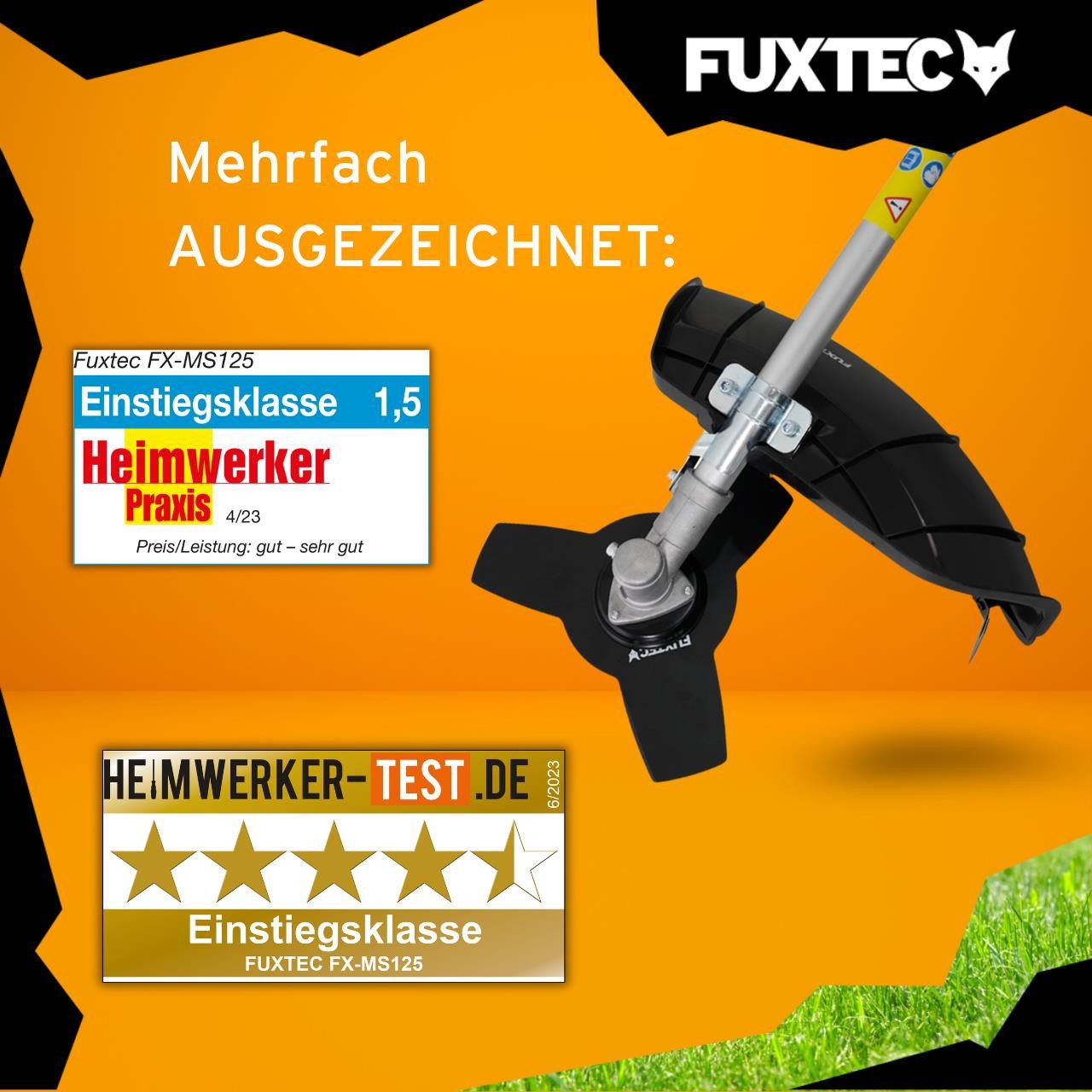 FUXTEC Benzin-Motorsense FX-MS125, 30,5 cm Arbeitsbreite Messer, 25.4ccm, 30.5cm Schnittbreite, leichte 5.5kg, 3 Zahn Messer/Blatt