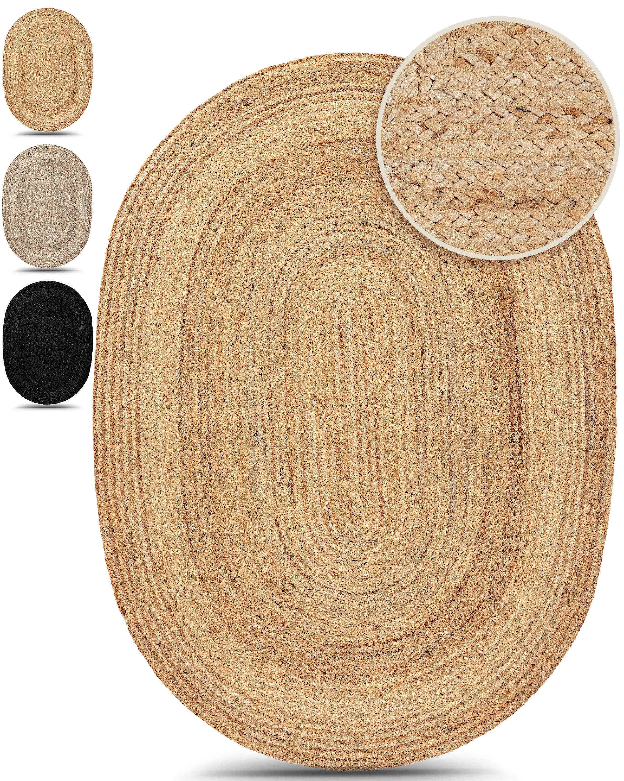 carpetfine Teppich Nele Juteteppich Naturfaser, rund, Höhe: 6 mm, geflochtener Wendeteppich aus 100%Jute, in rund und oval, viele Größen