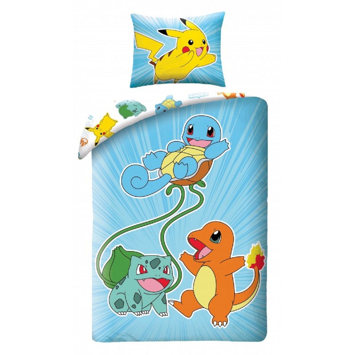 POKÉMON Bettwäsche Set aus Mikrofaser Deckenbezug 140 × 200 cm mit 70 × 90 cm Kissenbezug, Mikrofaser, 2 teilig