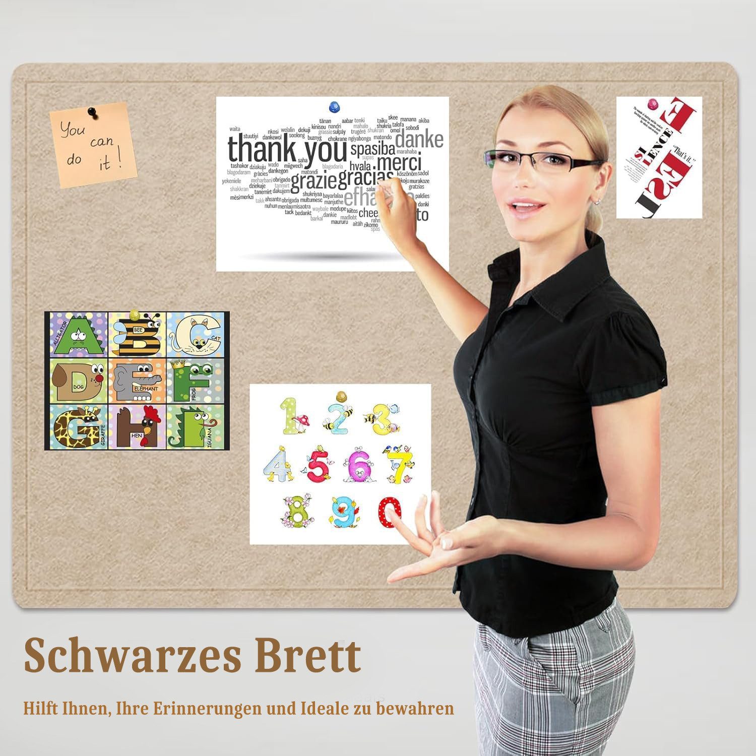 Agger Pinnwand 60 × 40 cm Filz-Pinnwand, Wanddekor-Korktafel, Anschlagtafel, Fotodisplay-Tafel – Bild 2 von 5