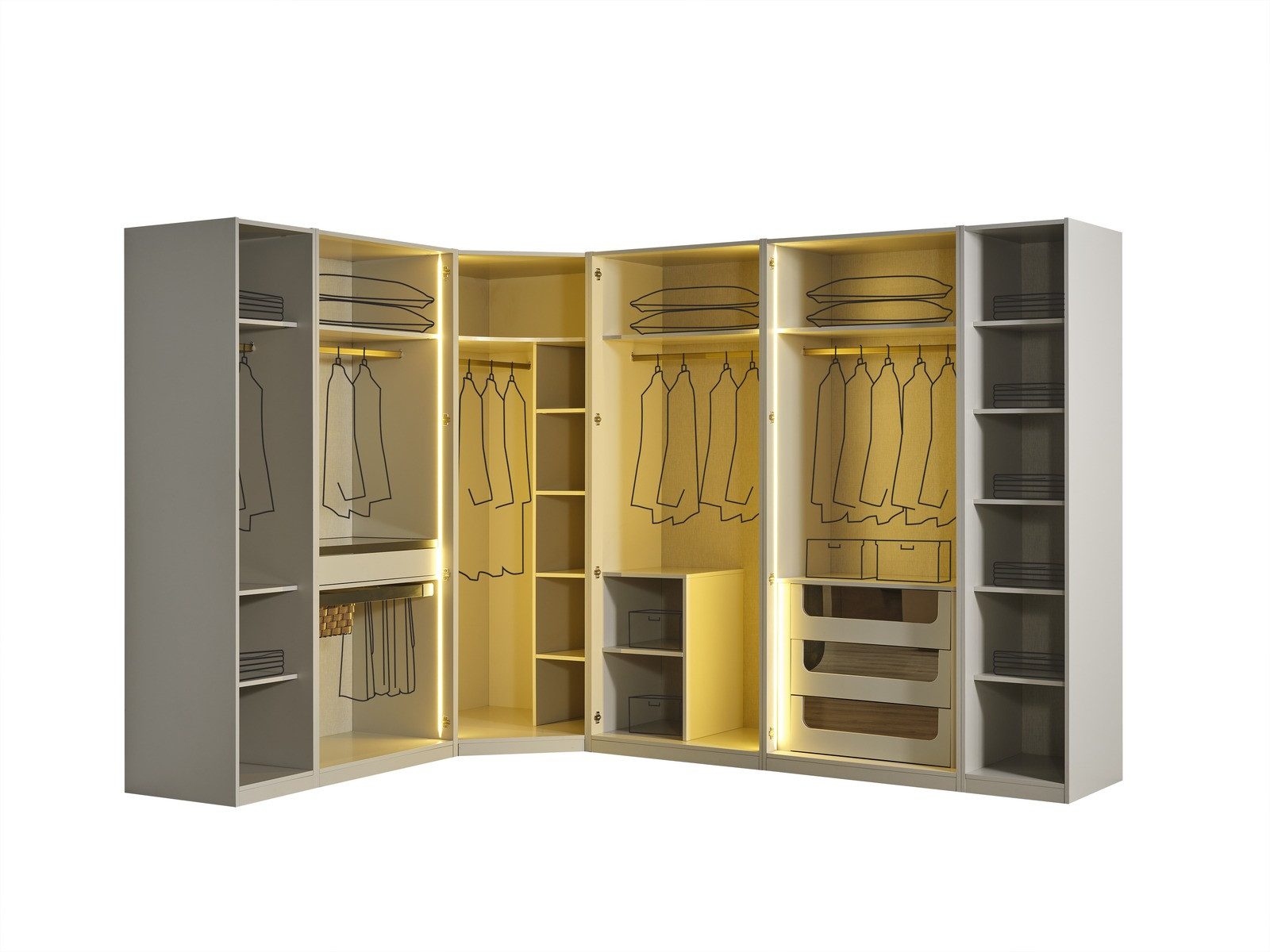 Villa Möbel Kleiderschrank (Kleiderschrank, 1-St., Eckschrank) Elegante Glasfront ruhiges Design hochwertige Verarbeitung