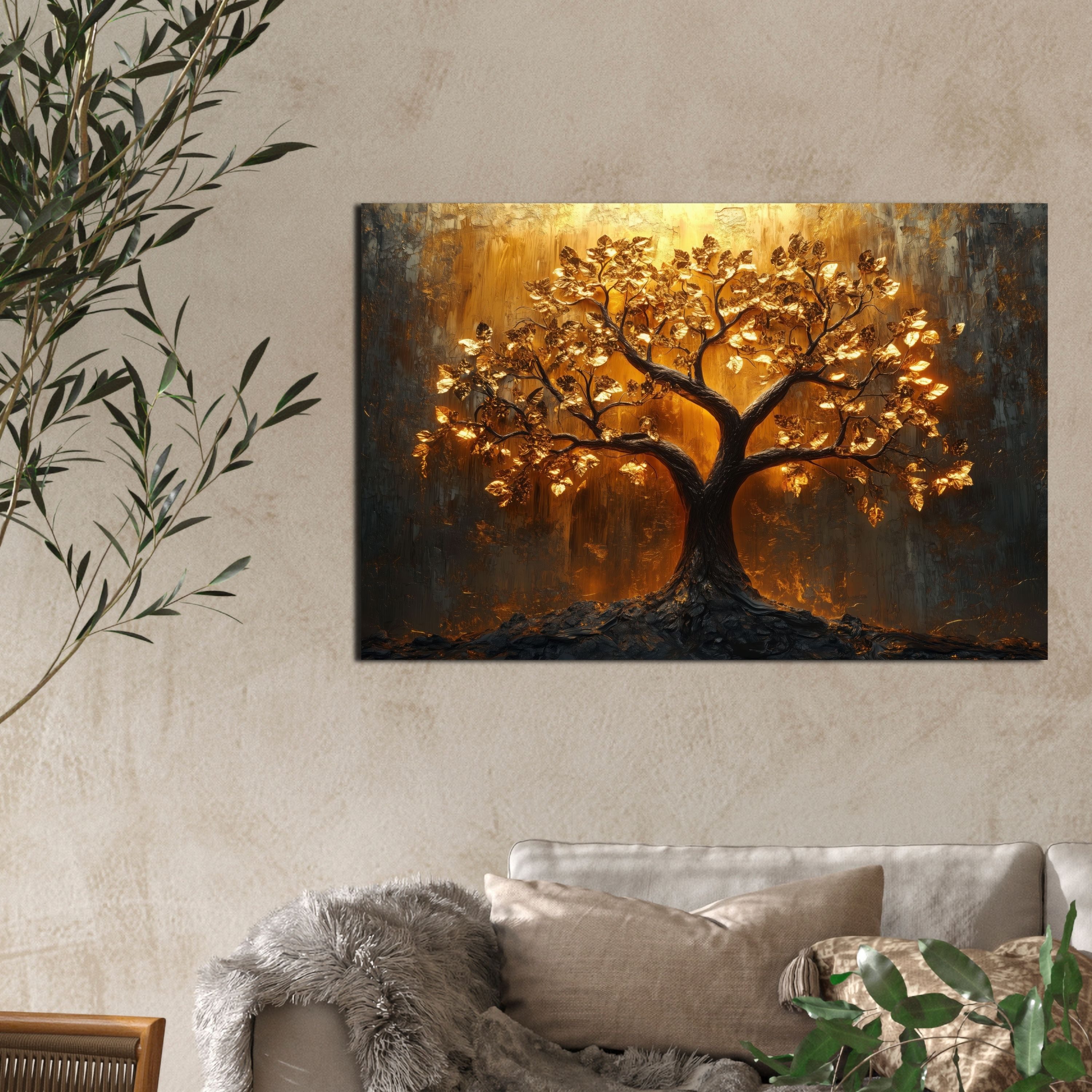 DARO Design Leinwandbild Modern Abstrakt Wandbilder XXL Wandbild Wand Deko Leinwand Bilder, (Lebensbaum Sonnenlicht - Bild groß Wohnzimmer Schlafzimmer Küche Es – Bild 4 von 5