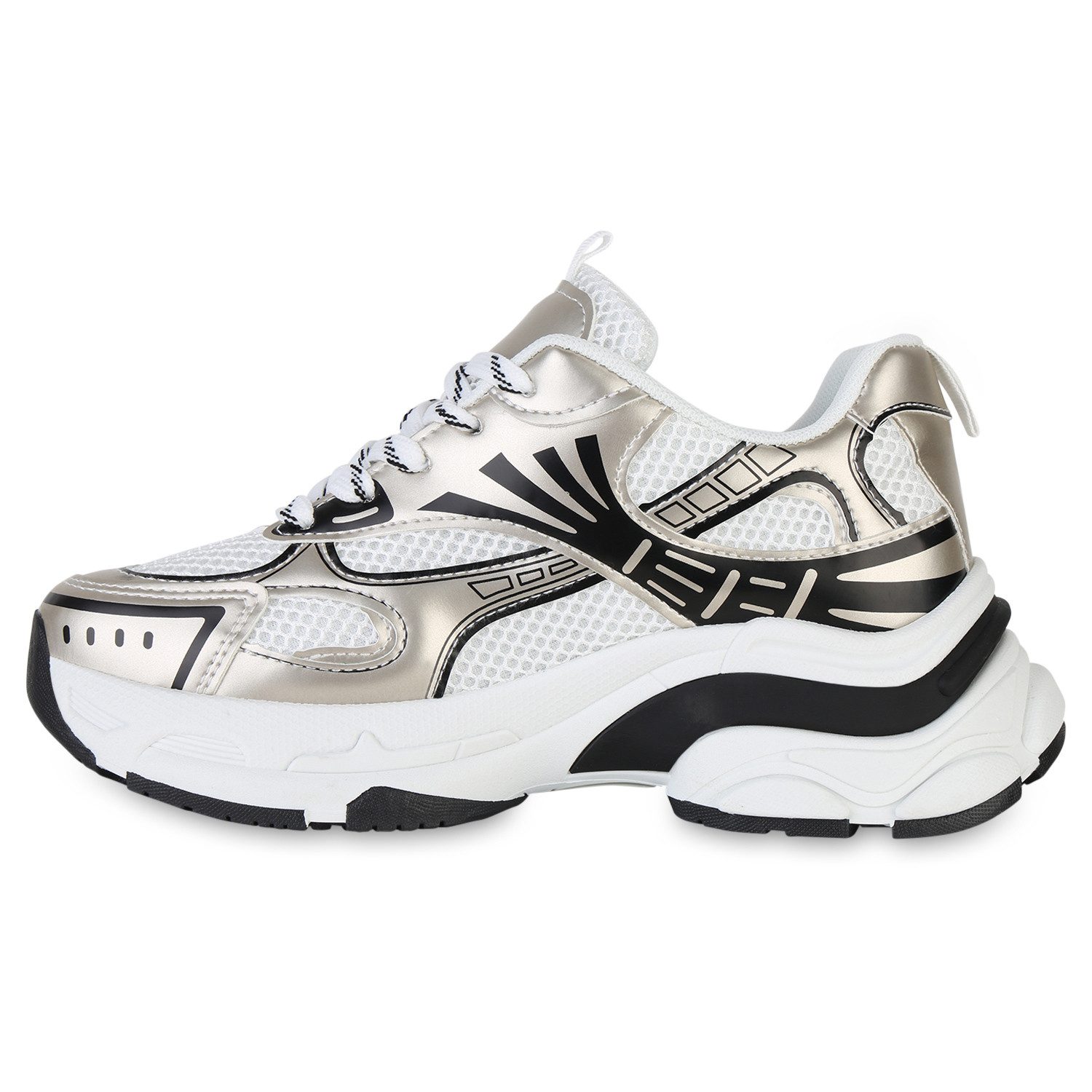 VAN HILL 841562 Plateausneaker Damen Plateau Sneaker Schnürer Metallic Prof günstig online kaufen