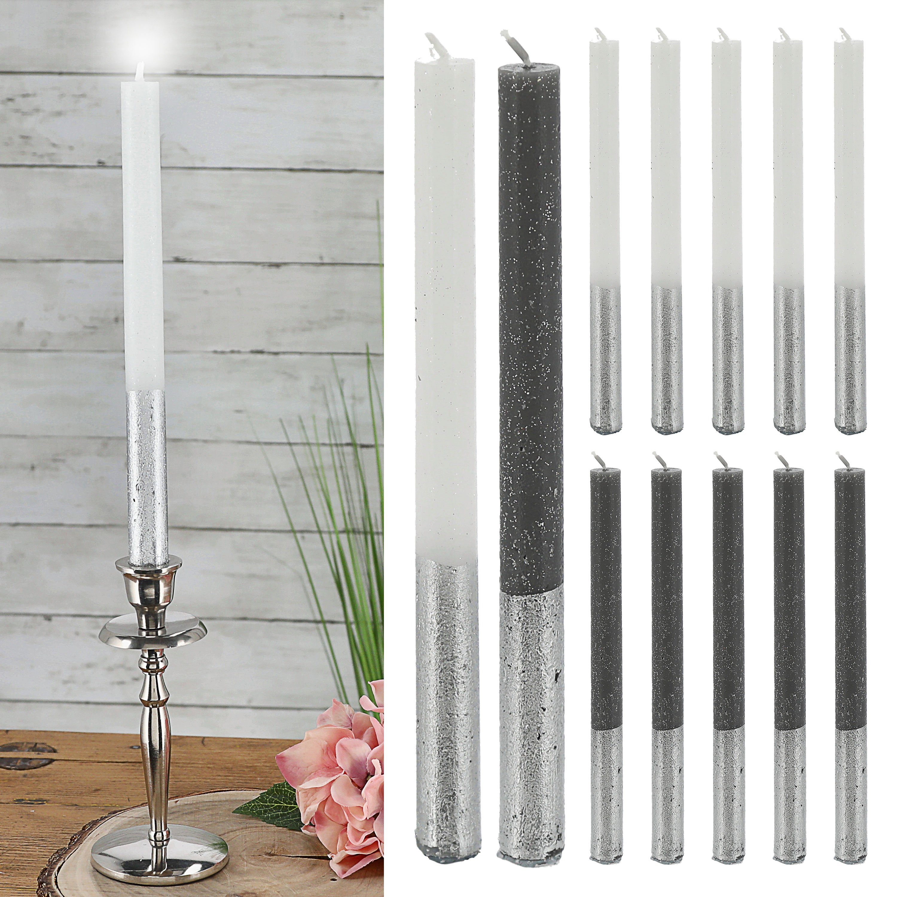 Spitzkerze Stabkerzen 12er Set Metalli-Design 2x19cm Paraffin