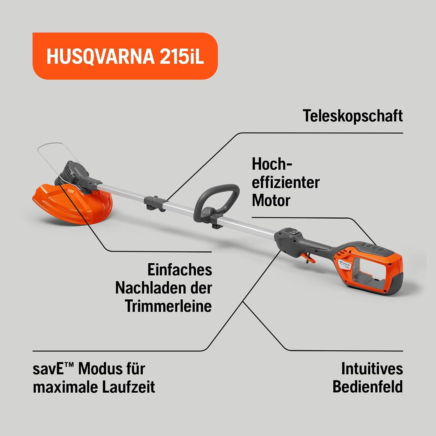 Husqvarna Akku-Rasentrimmer, inkl. Akku und Ladegerät Kabelloser Trimmer mit 36V bürstenlosem