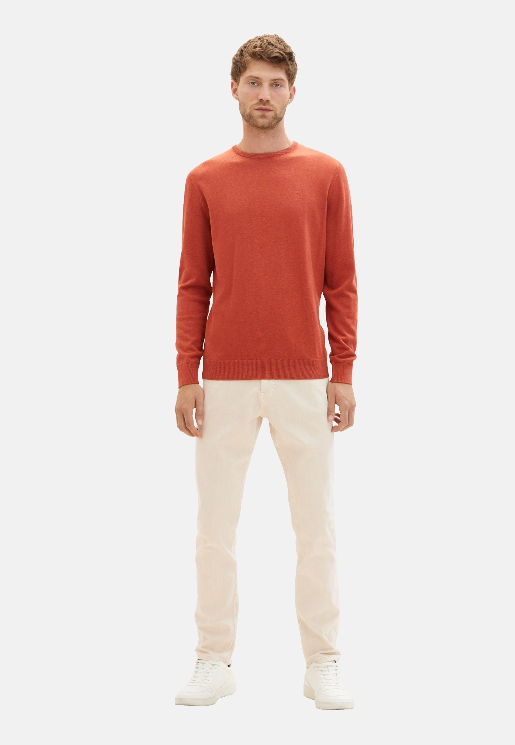 TAILOR meliert Sweatshirt Pullover Sweatshirt rot mit (1-tlg) Rippbündchen TOM