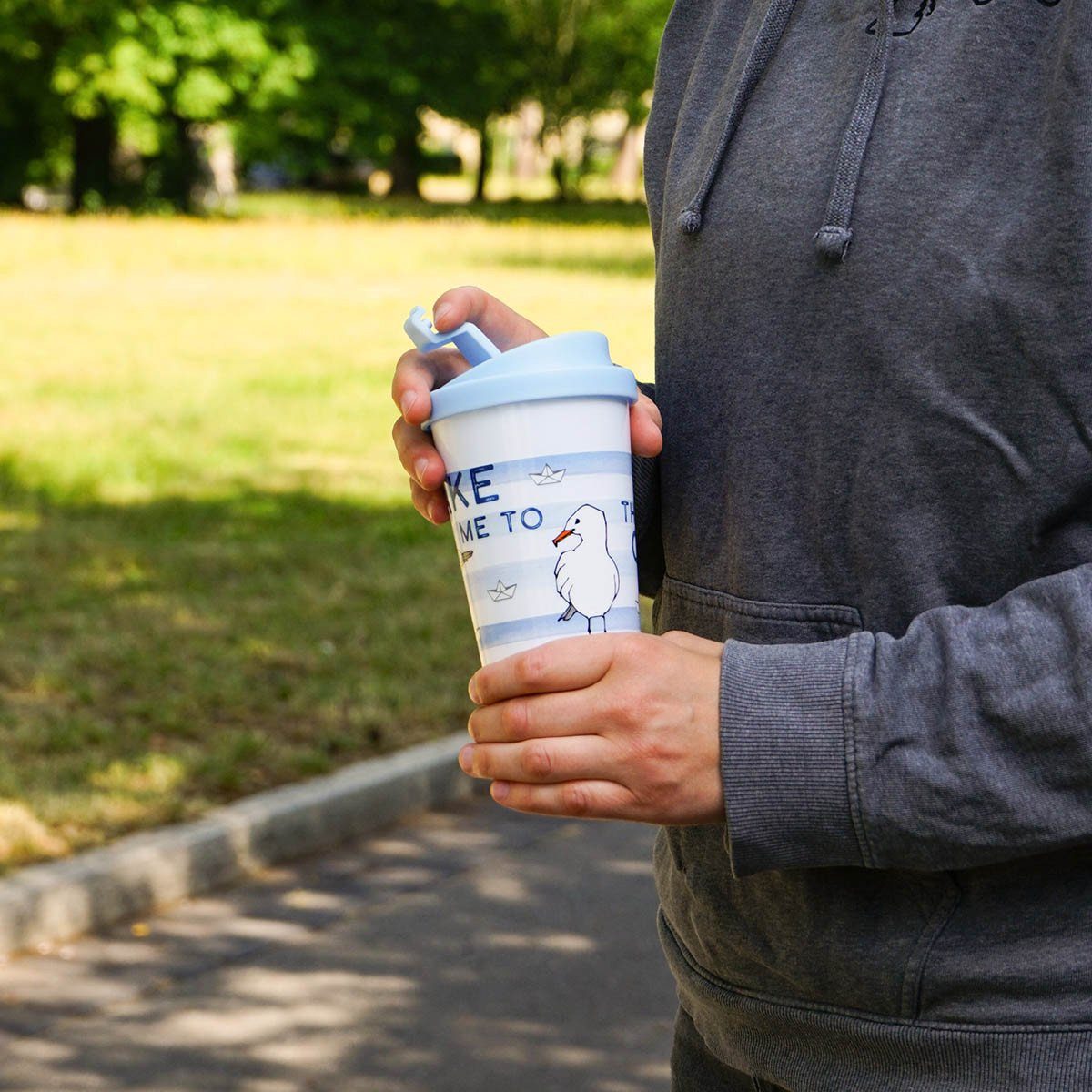 Geda Labels GmbH Coffee-to-go-Becher Take me to the ocean, 1-tlg., PP, Blau, 400 ml, doppelwandig, auslaufsicher