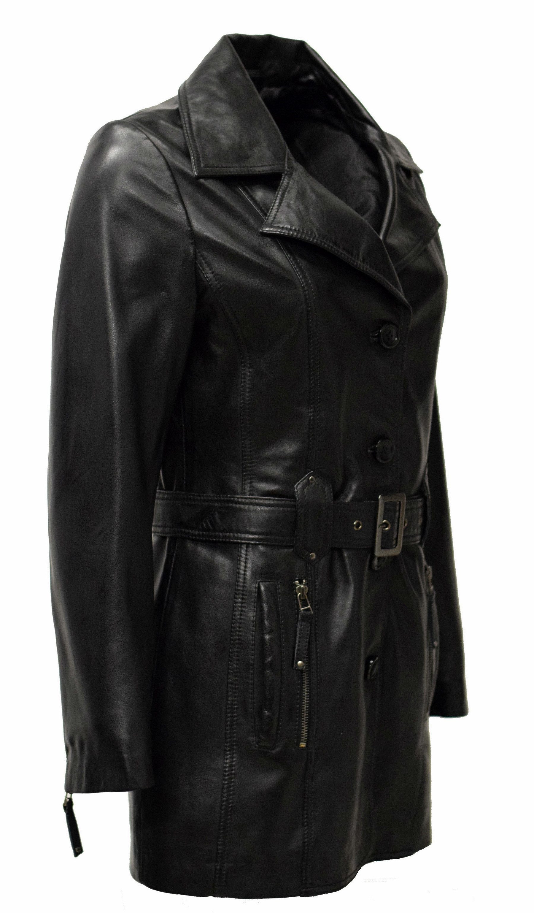 Zimmert Leather Ledermantel Kaja weiches Lammnappa Washed Bordo Rot, Cognac, Schwarz, Reverskragen – Bild 4 von 5