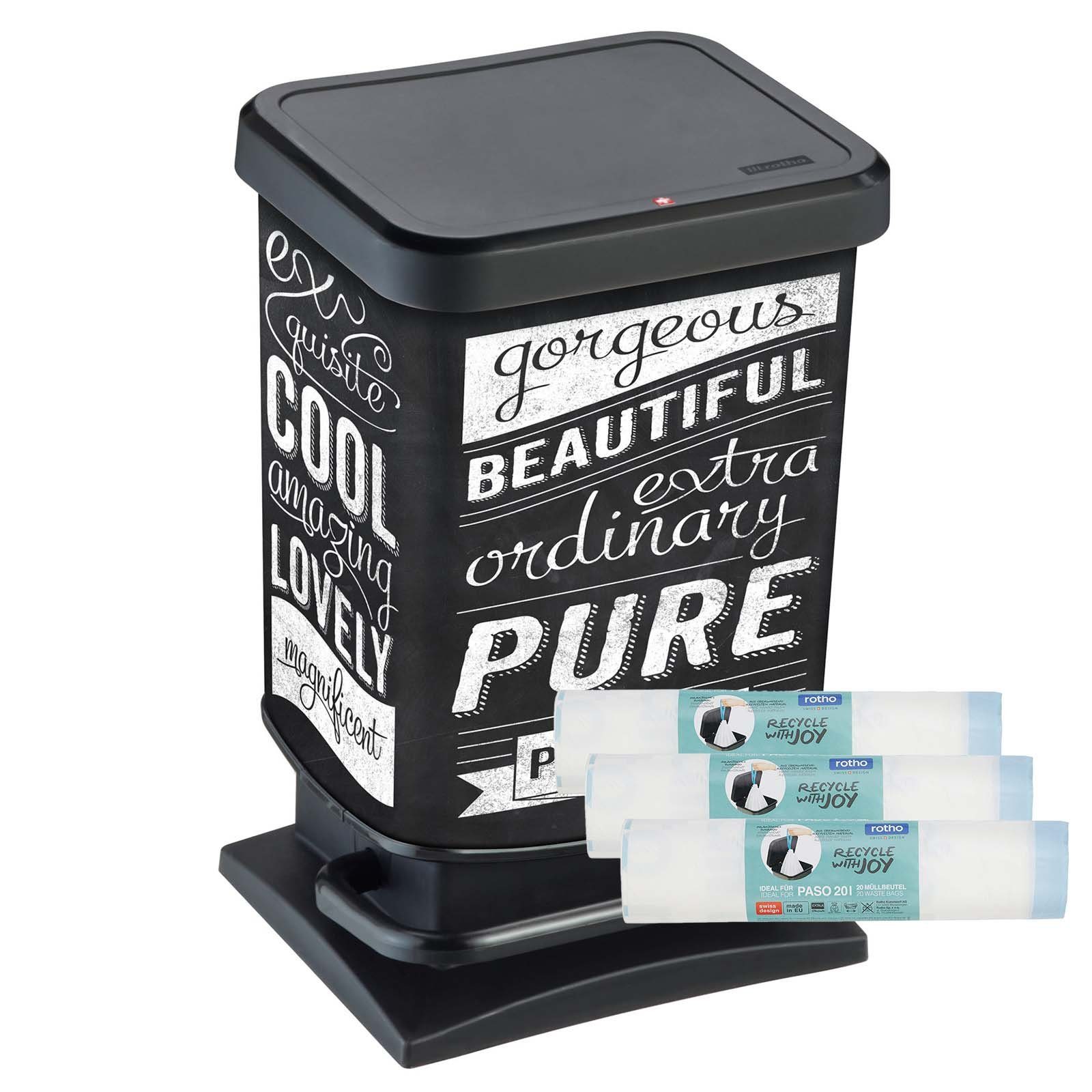 ROTHO Мусорные урны Paso Set Мусорные урны 20 l mit 3x 15 passenden Müllbeutel, hergestellt in der Schweiz