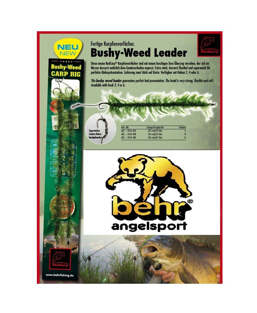 2 Buschigen Bushy-Weed Leader Fertige Tarn-Überzug Karpfenhaken Karpfenangeln, Karpfenvorfächer Behr Stück