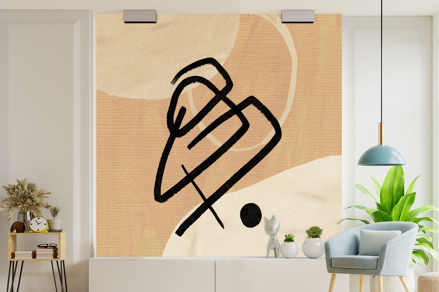 Schwarz Braun, Abstrakt Fototapete für Küche, Wohnzimmer bedruckt, - Matt, - Schlafzimmer Fototapete MuchoWow Design Vliestapete (4 - St),