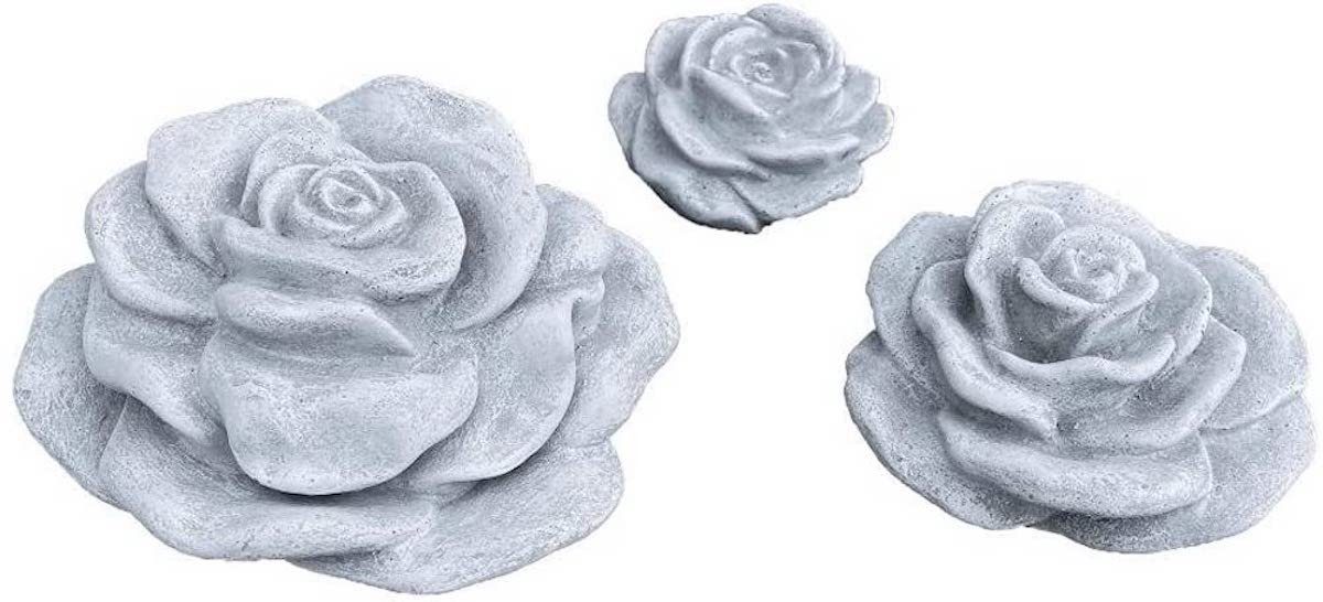 Gartenfigur Steinfigur Steinblüte 3er Set Rosenblüte