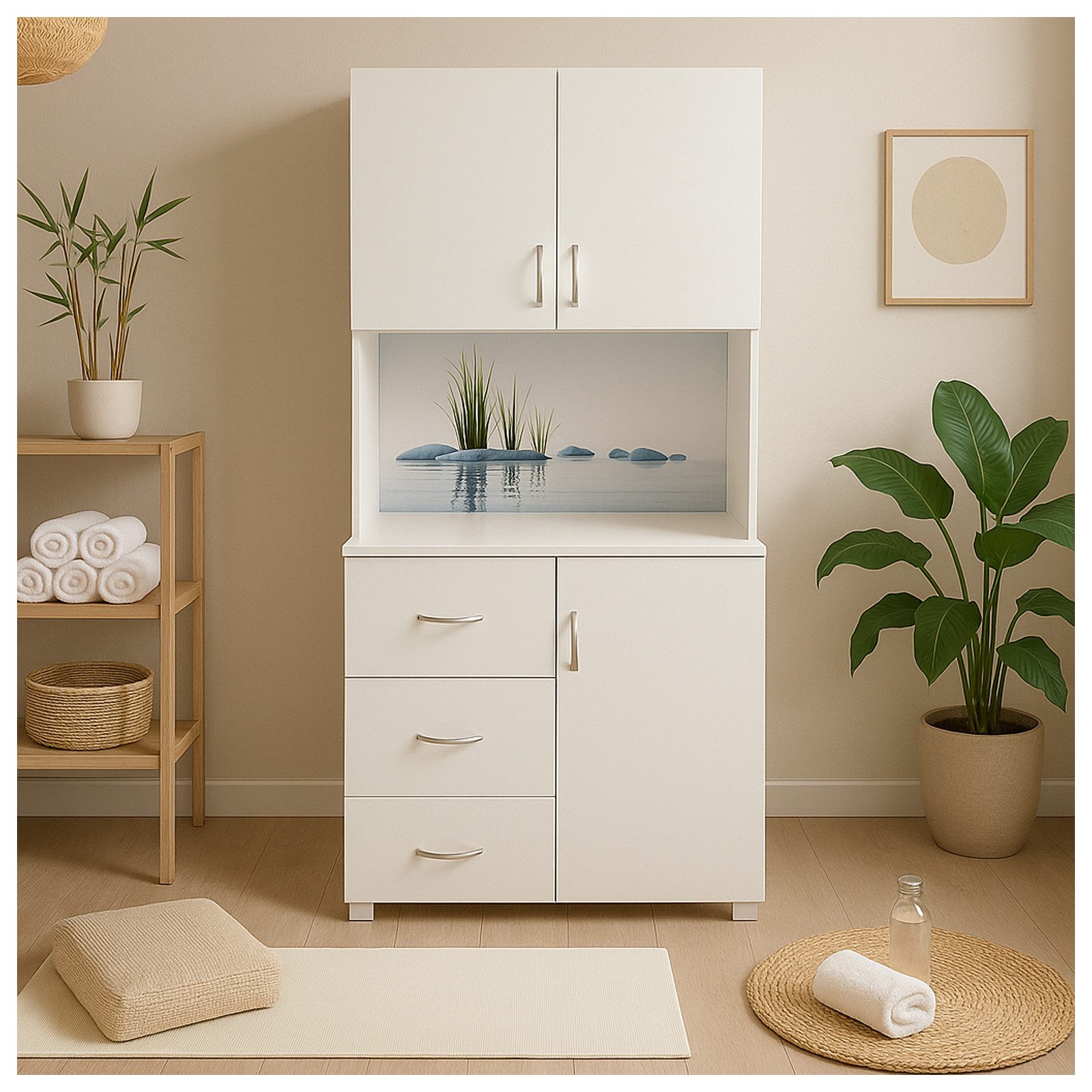 HTI-Living Mehrzweckschrank Schrank mit bedruckter Rückwand Steine (Stück, günstig online kaufen