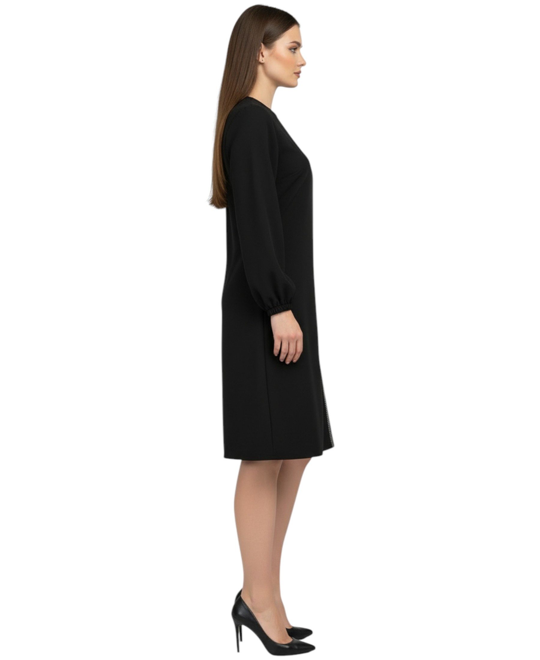 fashionshowcase Longtunika Damen Kleid Kleid mit Schlitz und Steindetail langärmlig