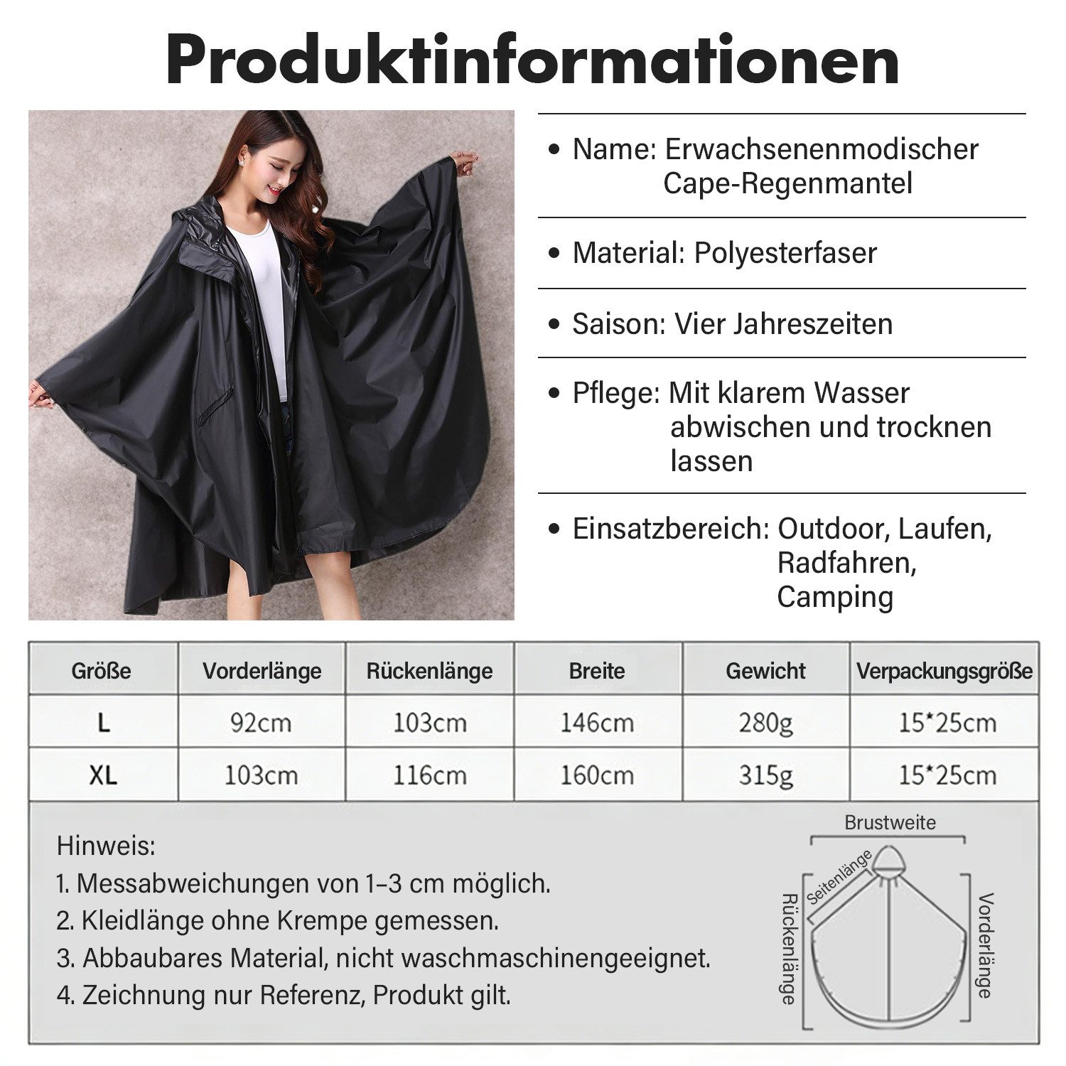 MOPUEA Regenmantel Regenponcho Jacke Wasserdichter Größe XL Regenjacke mit Kapuze und Reißverschluss für Damen und Herren mit Tasche