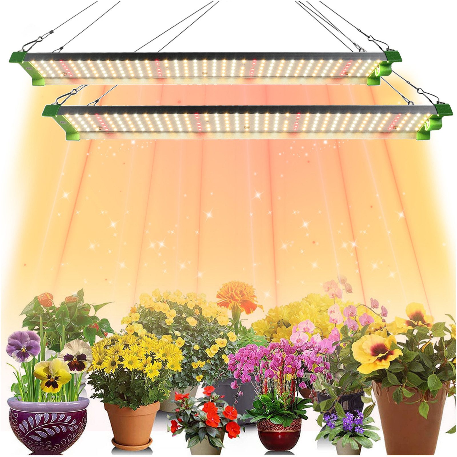 Rosnek Pflanzenlampe Vollspektrum LED Pflanzenlampe, dimmbar, hohe Helligkeit, 226 LEDs, LED fest integriert, Für Hydroponik, Gewächshaus & Indoor Growing, 2er-Set mit 1 Stecker