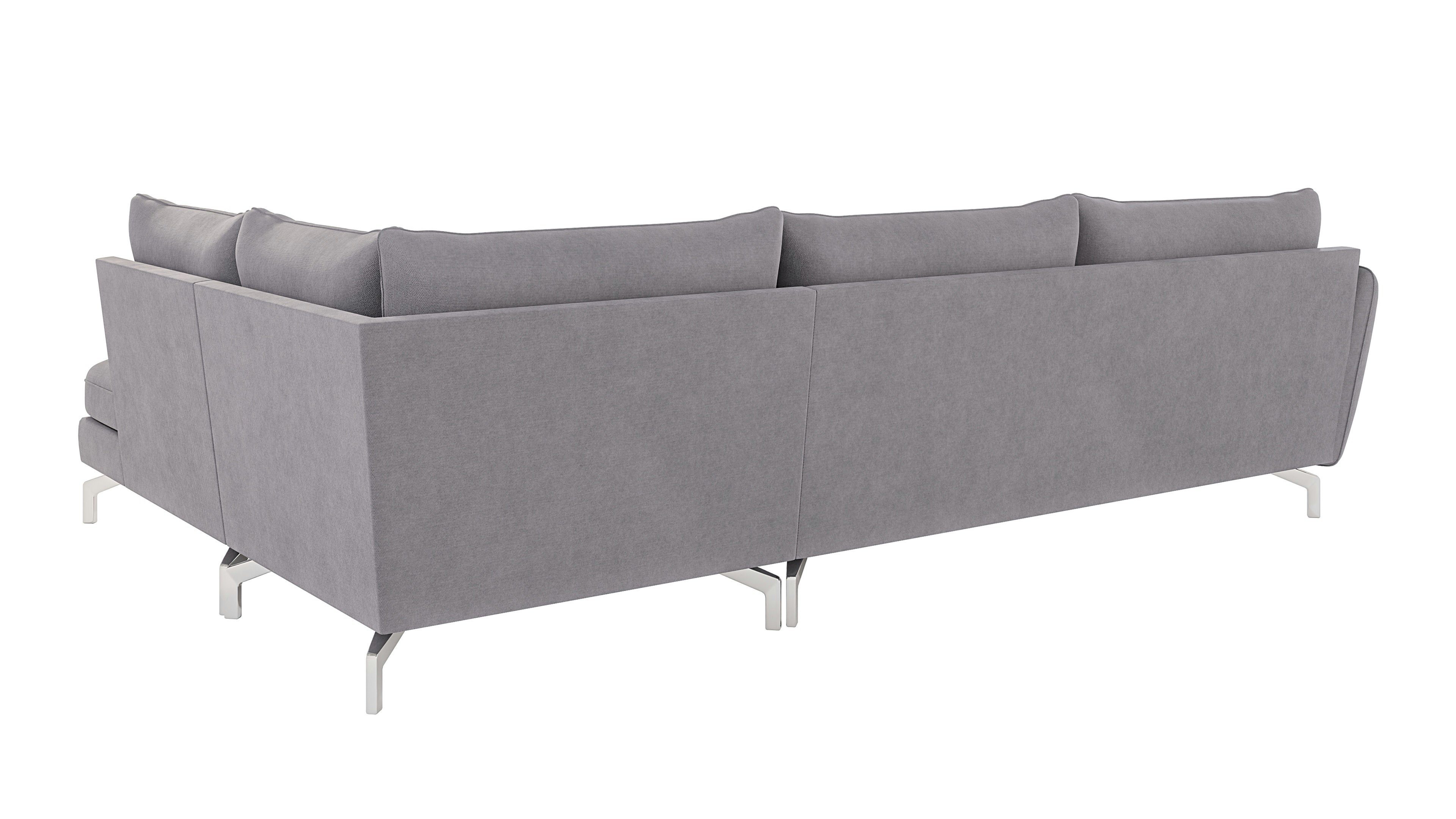 Möbel rechts mit S-Style links Grau Silber Modernes mit oder Ecksofa mane Benita bestellbar, Wellenfederung Metall Füßen,