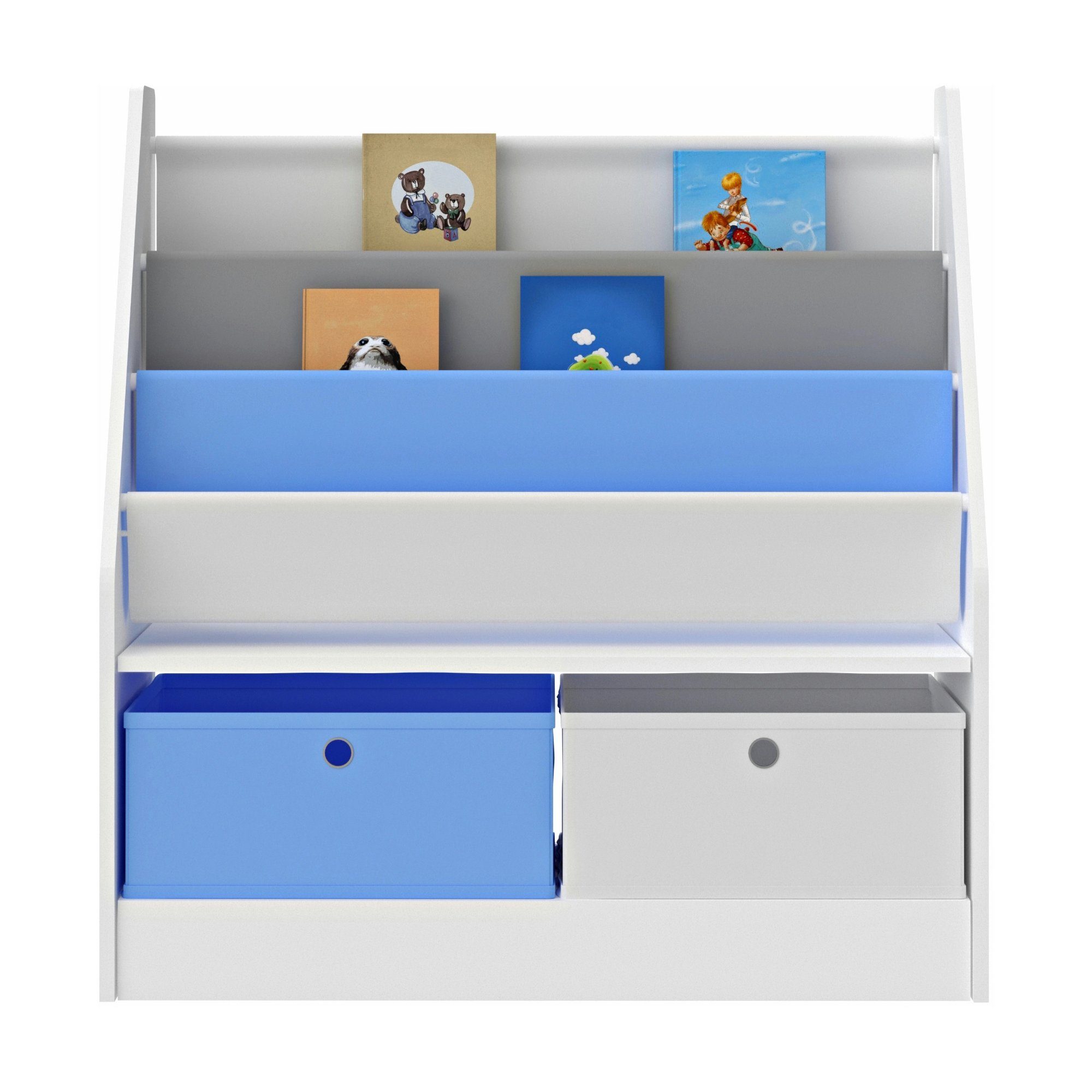 en.casa Bücherregal, »Neda« Kinderregal Koala-Motiv mit 74x71x23 Weiß/Grau/Blau cm
