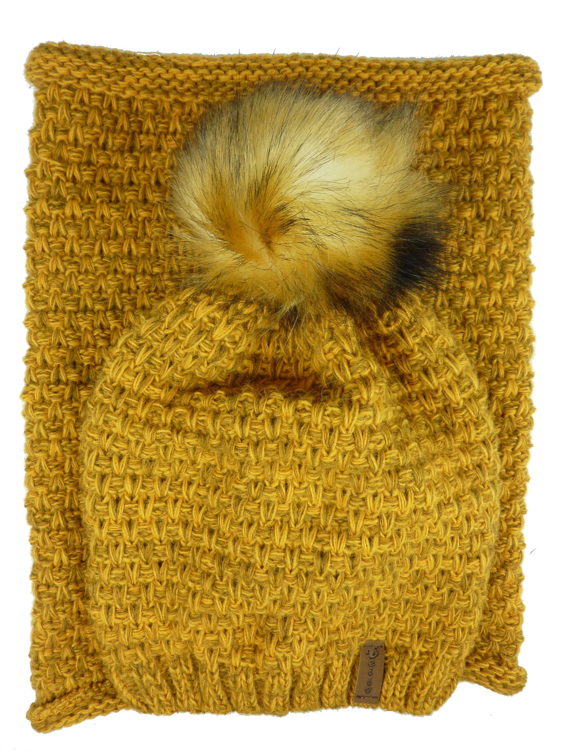 Taschen4life Strickmütze Damen Mütze & Schal Set 38.03 (2 teilig, Kombi Set Longbeanie & Loopschal) Rundschal als Loop, Beanie leicht gefüttert, lockerer Strick
