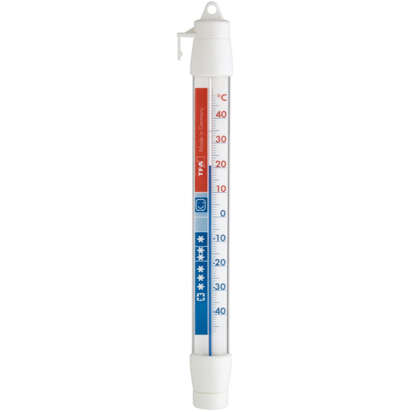TFA Dostmann Kühlschrankthermometer Analoges Kühl-Thermometer weiß Made in Germany mit Haken
