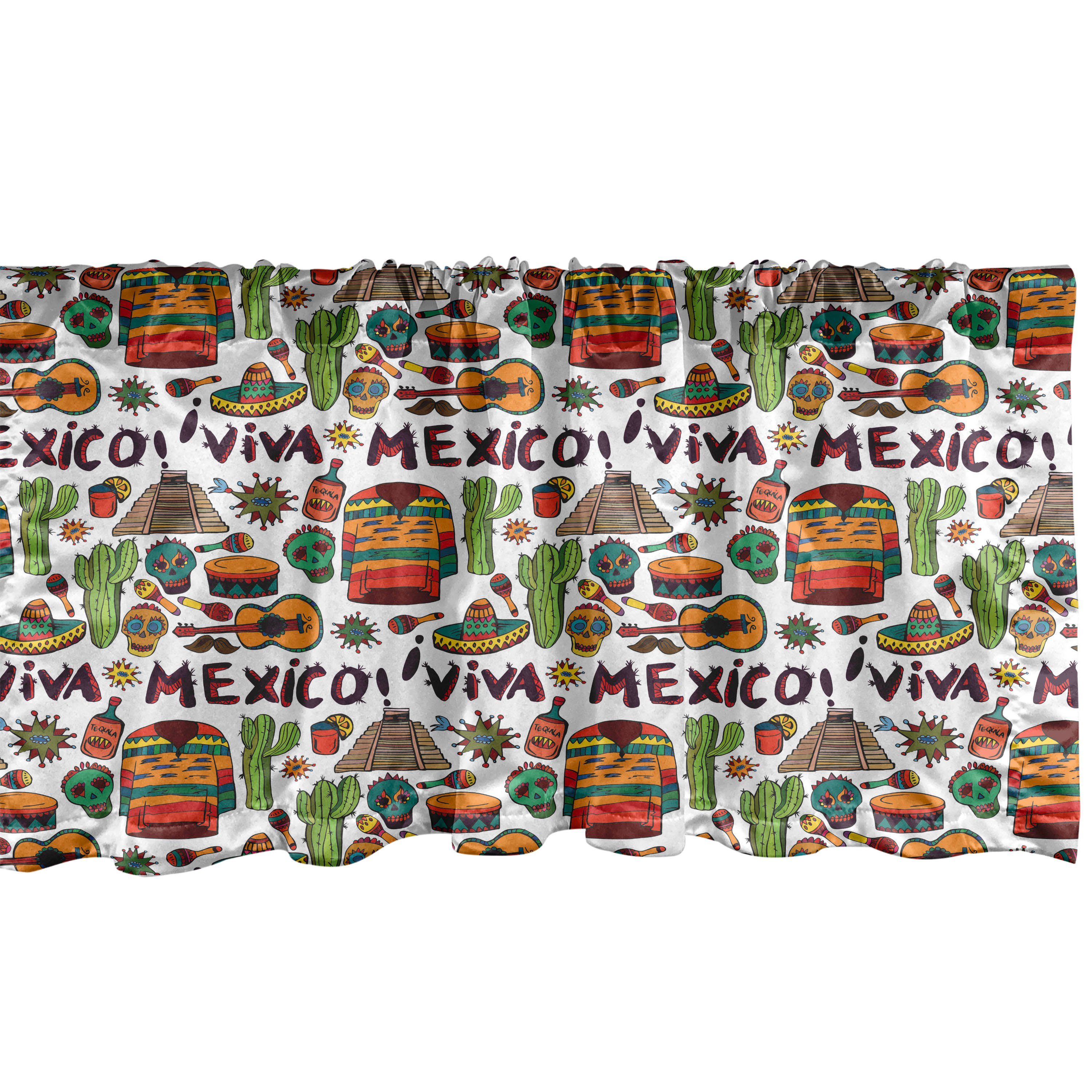 Scheibengardine Vorhang Cactus Küche Salsa Abakuhaus, mit für Cartoon Volant Microfaser, Mexikaner Stangentasche, Schlafzimmer Dekor