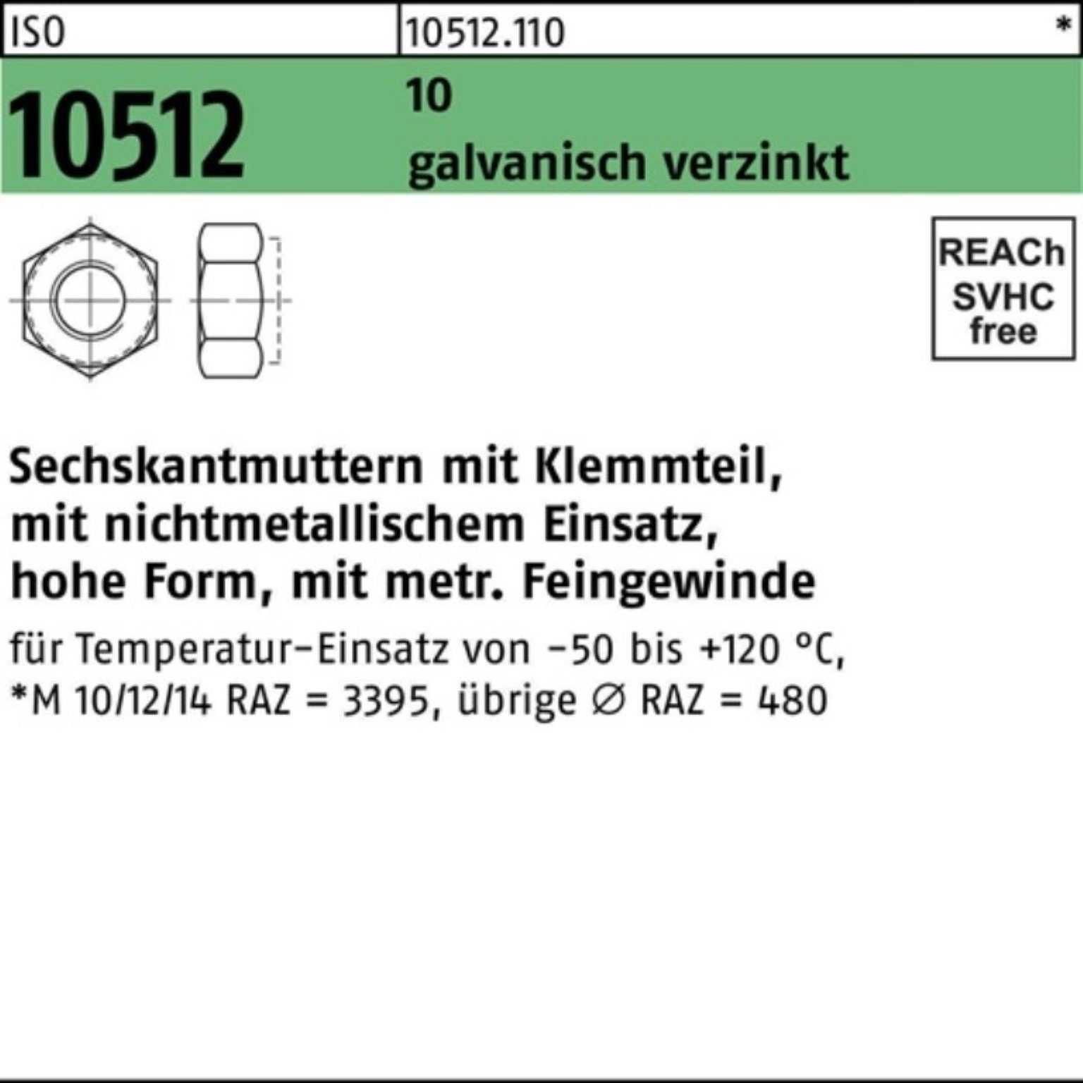 Reyher Muttern 100er Pack Sechskantmutter ISO 10512/DIN 6924 Klemmteil M10x1 10 galv.