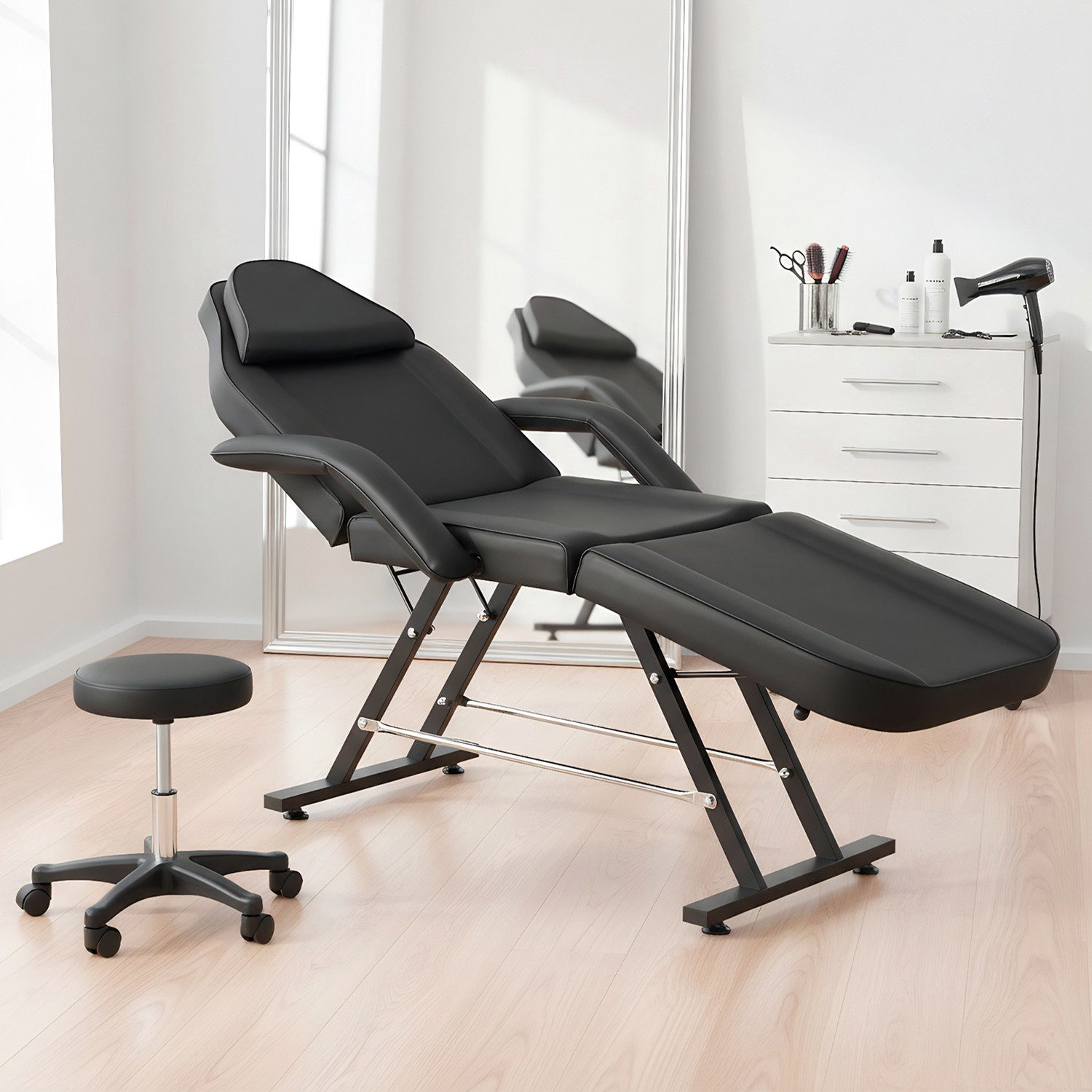 oyajia Massageliege Kosmetikliege mit hocker hoehenverstellbar kosmetikliege 3-zone 185cm, Bereit rueckenlehne verstellbar belastbar und hocker, bis 280 kg