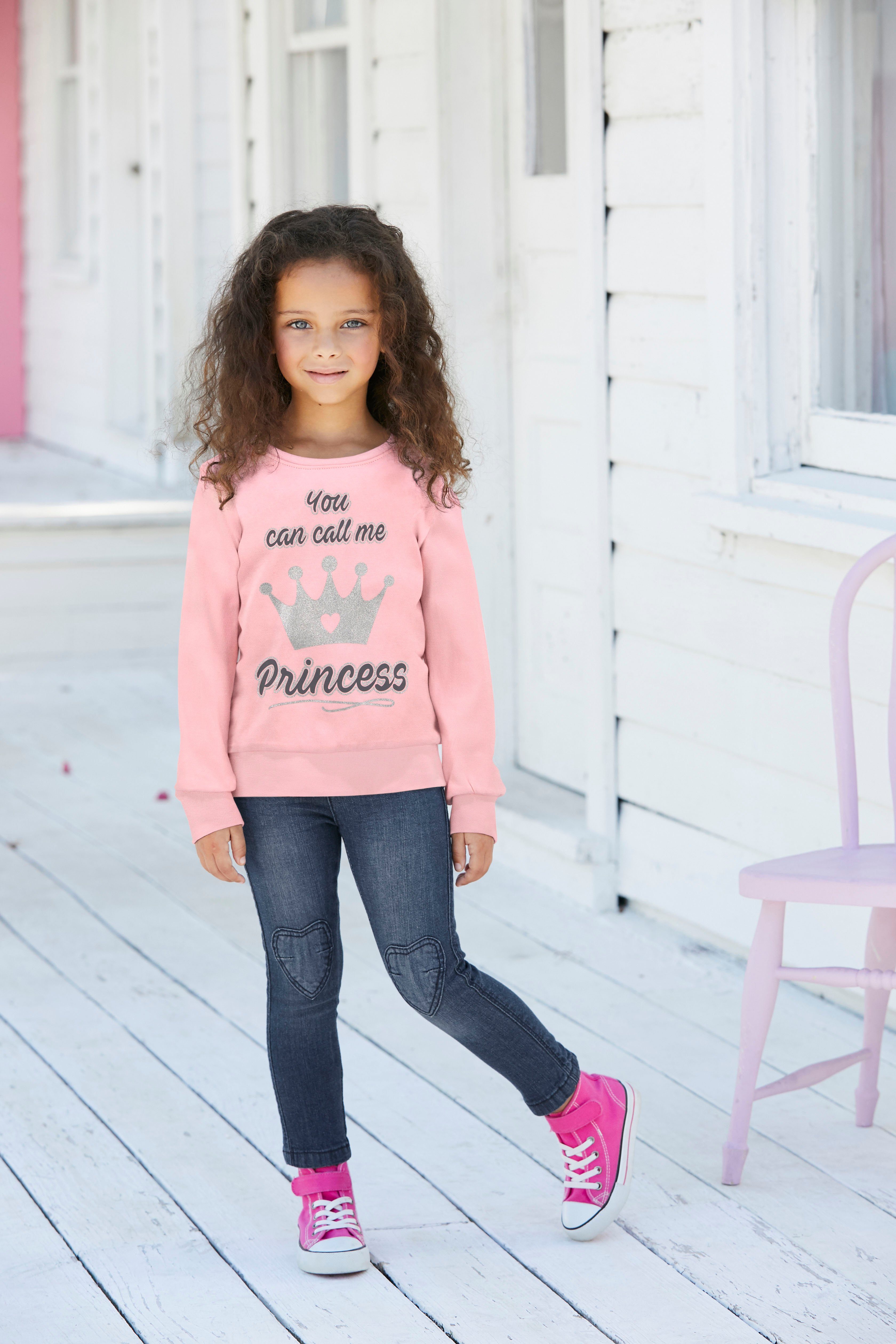 KIDSWORLD Langarmshirt PRINCESS mit Glitzerprint niedlichem ME YOU CALL CAN