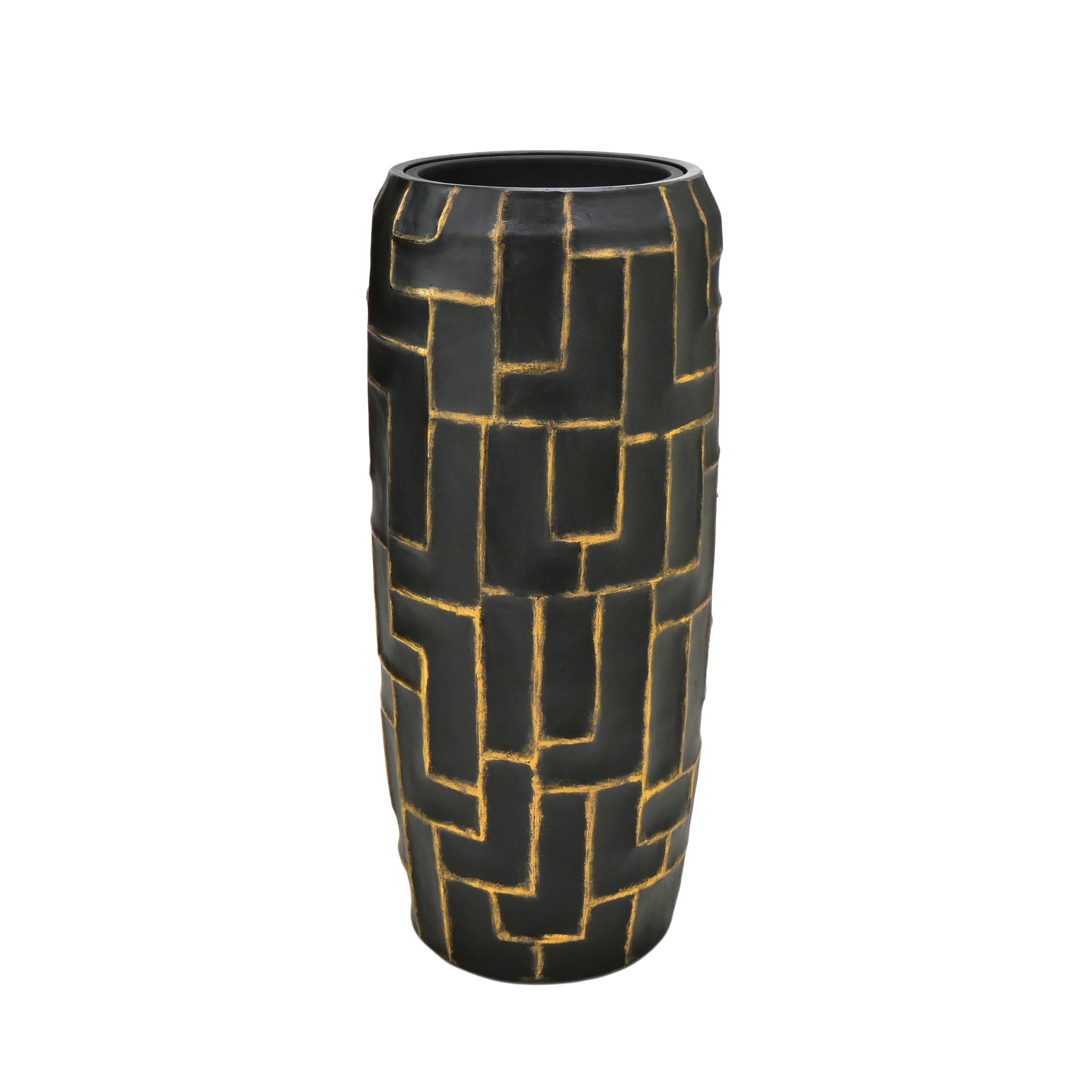 Flingora Bodenvase Mara, mit Einsatz - Fiberglas - Indoor - Samtschwarz/Gold - Höhe 75 cm