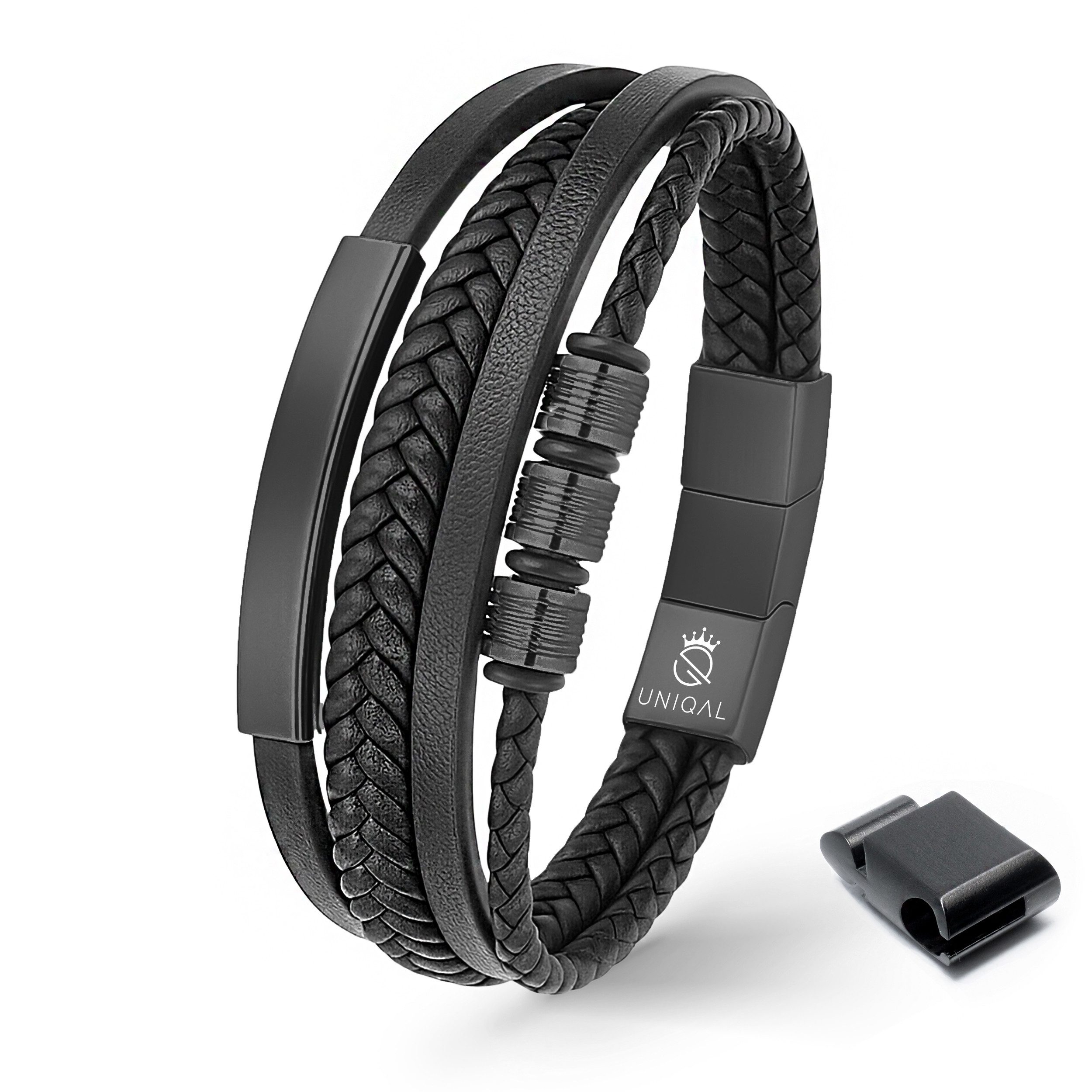UNIQAL.de Lederarmband Herren "SHAPE" handgefertigt, geflochten, verstellbar (Klassisch, casual, elegant), aus Rindsleder, Edelstahl-Magnetverschluss mit Verlängerungsglied