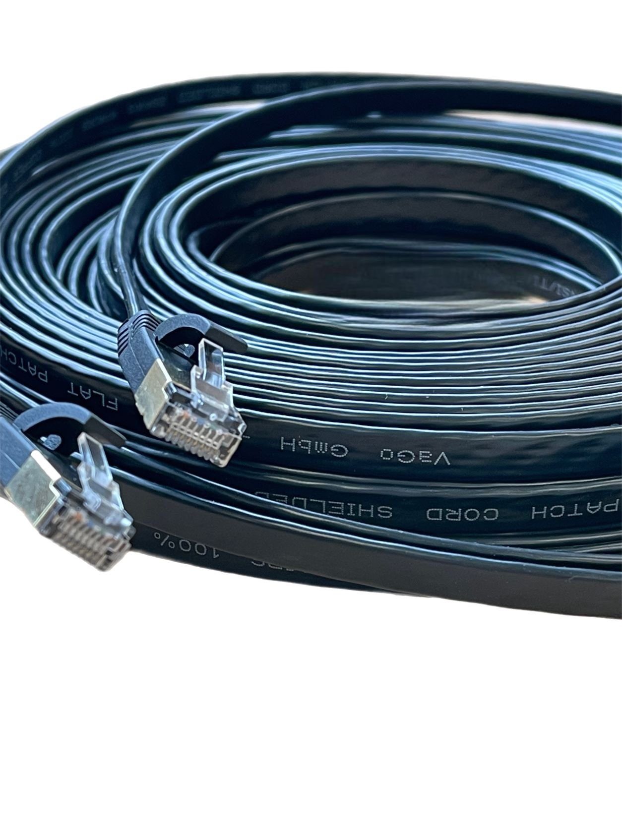 VaGo-Tools CAT7 Patchkabel Netzwerkkabel schwarz 30m flach LAN-Kabel, RJ45, RJ45