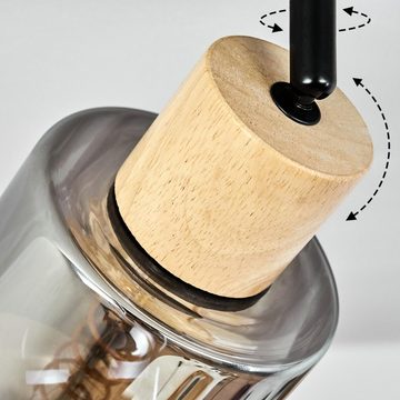 hofstein Deckenleuchte »Acereto« Deckenlampe aus Metall/Holz/Glas, Schwarz/Natur/Rauchfarben, ohne Leuchtmittel, vertsellbare mit Schirmen Rauchglas, E27