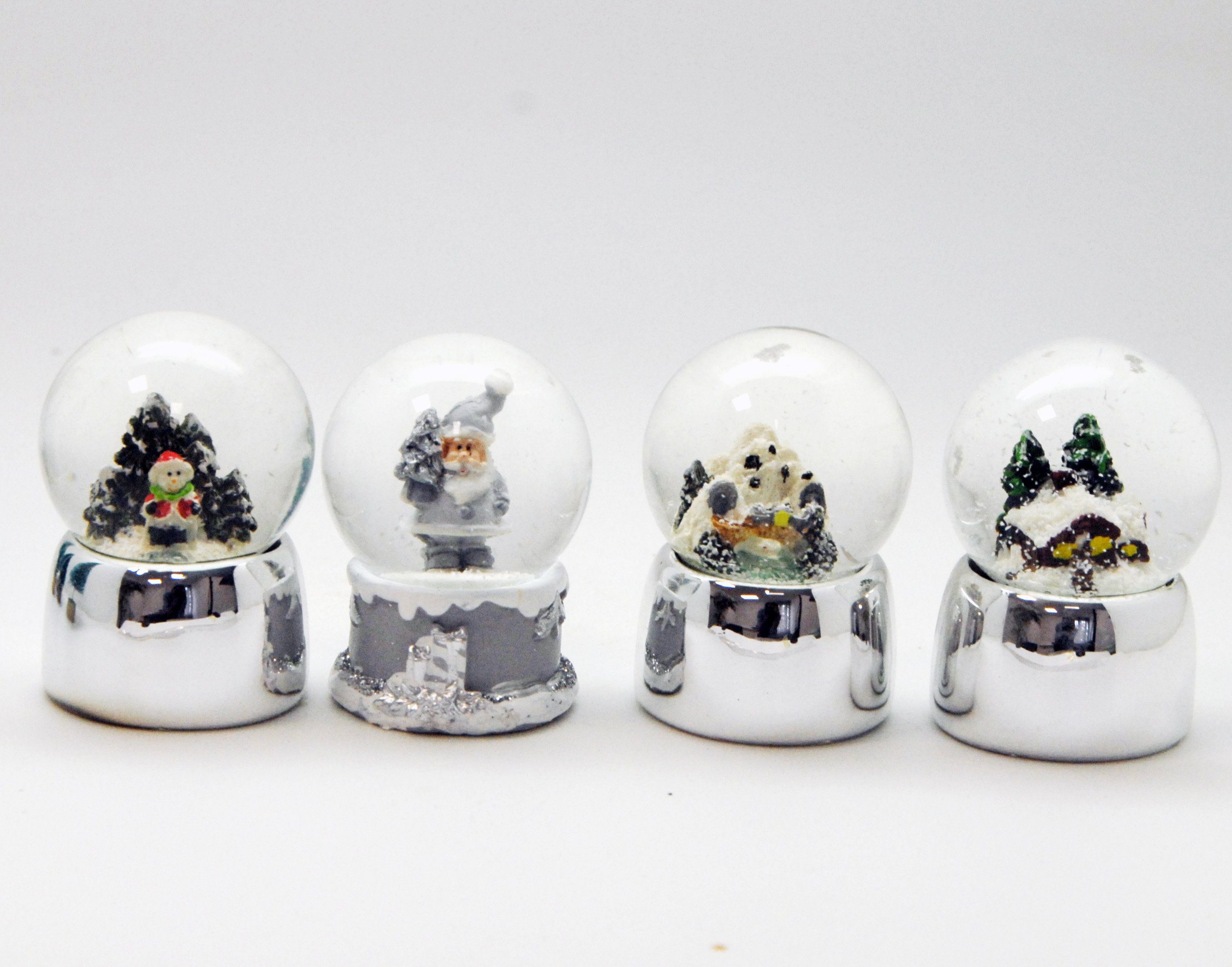 MINIUM-Collection Schneekugel 4er Set süße Mini Schneekugeln Winter Weihnacht 45mm breit silber grau