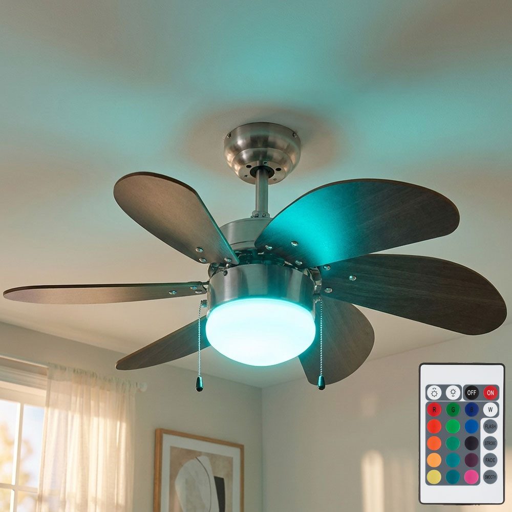 etc-shop Deckenventilator, Deckenventilator Vor-Rücklauf RGB LED Fernbedienung Zugschalter