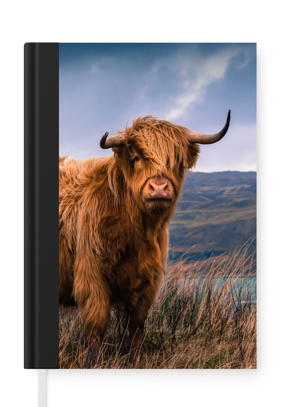 MuchoWow Notizbuch Schottischer Highlander - Berg - Wasser - Natur - Kuh, Journal, Merkzettel, Tagebuch, Notizheft, A5, 98 Seiten, Haushaltsbuch
