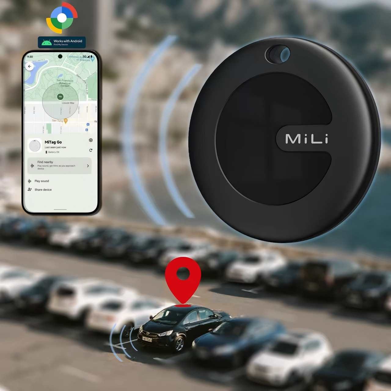 Mili SmartTag Bluetooth Tracker für Android (Google Find My Device), GPS-Tracker (Schlüsselfinder, Ortungsgerät für Auto & Koffer,Geschenkideen, Schwarz)
