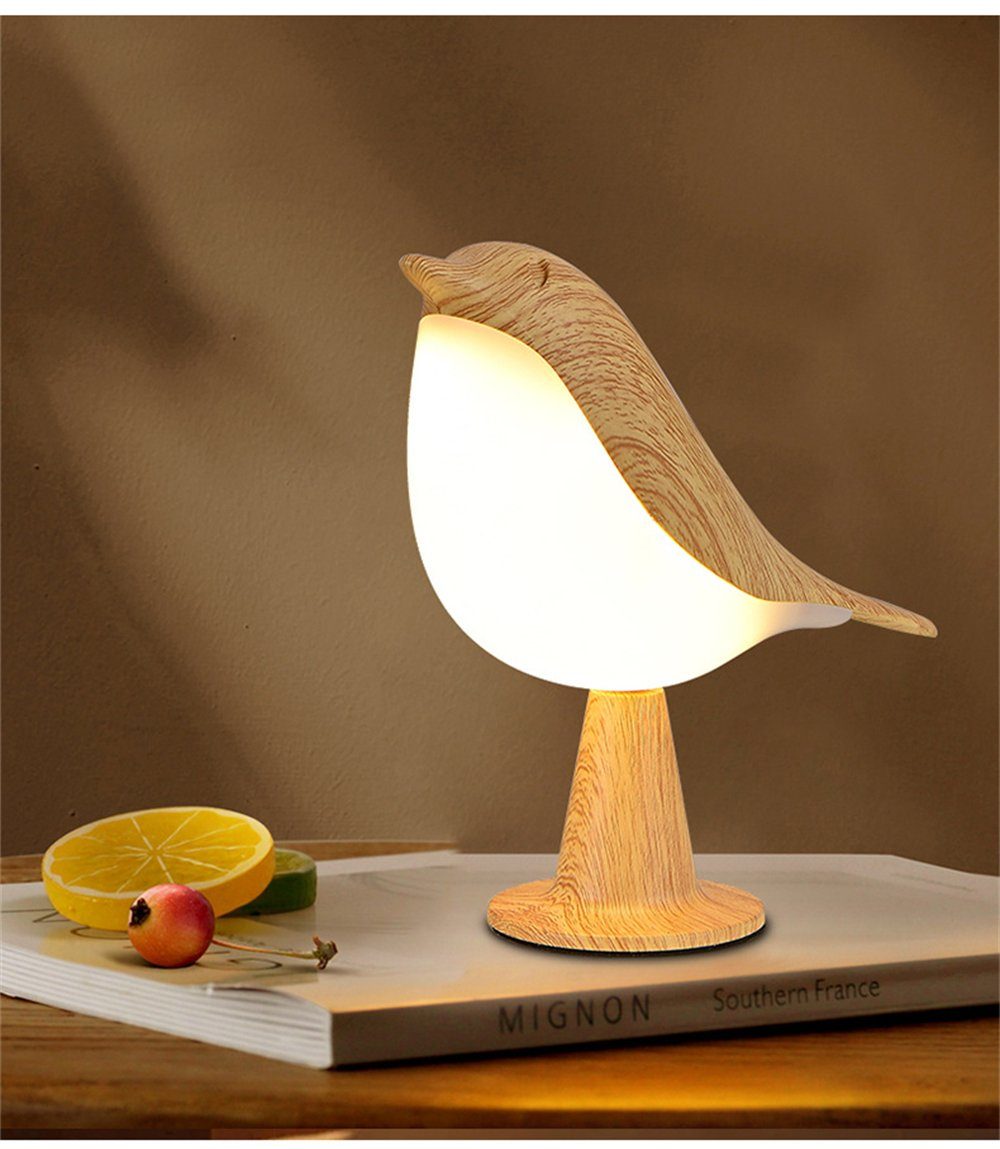 Rouemi Nachtlicht Schlafzimmer Vogel Nachttischlampe, USB-Schreibtischlampe Nachtlicht, Aprikose