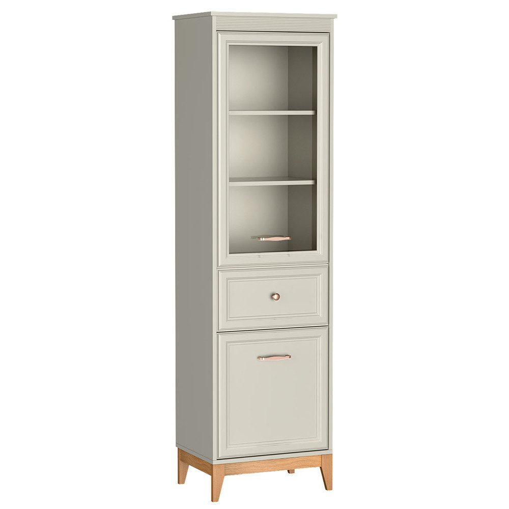 Lomadox Vitrine WILNA-161 Kaschmir, 50 cm breit, feine Profilfräsung, Massivholz Füße