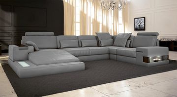 BULLHOFF Schlafsofa Wohnlandschaft Leder Schlafsofa U-Form Designsofa LED Leder Sofa Couch XL Ecksofa grau braun »HAMBURG« von BULLHOFF, made in Europe, das "ORIGINAL"