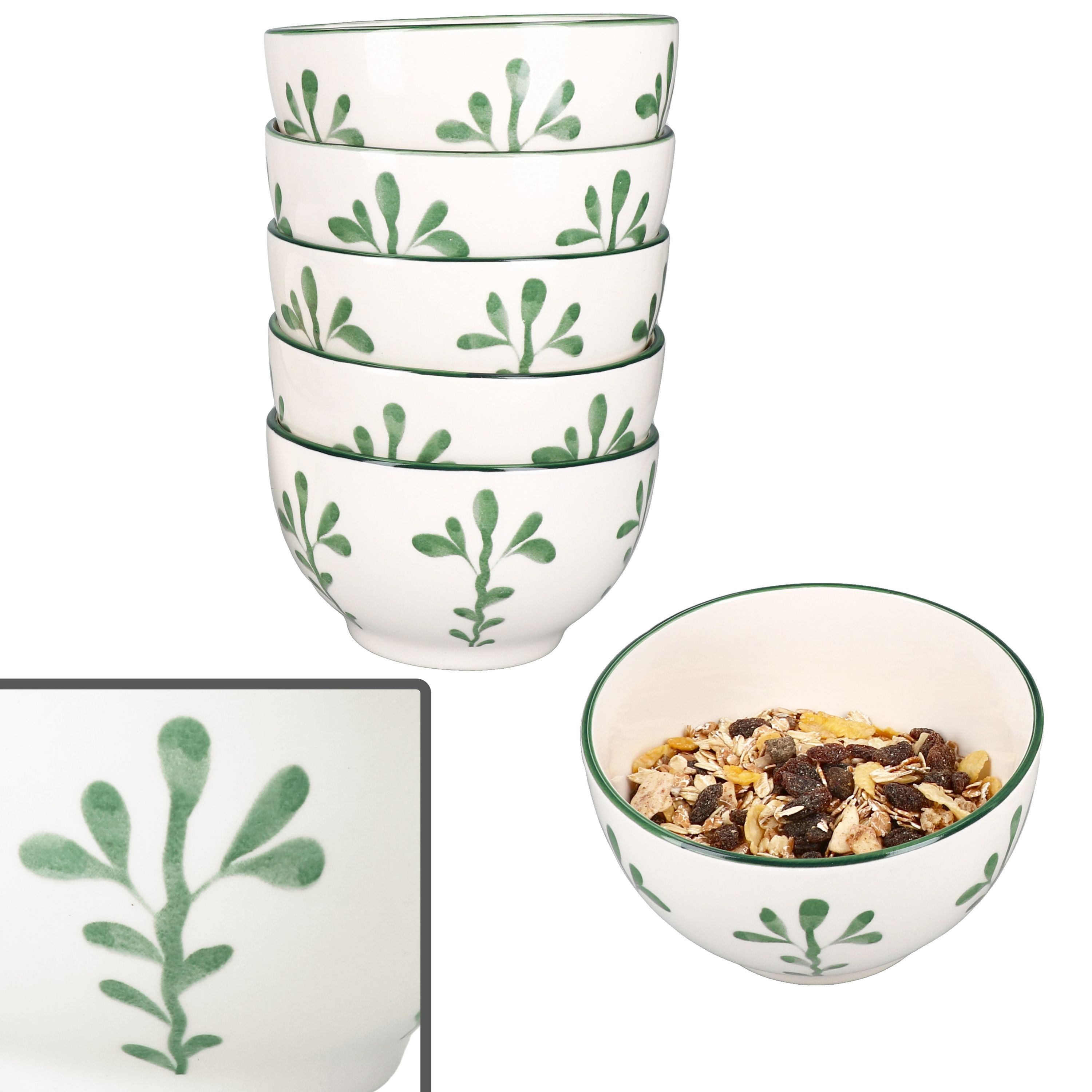 Müslischale 6x Wald grün Müslischale 14,3cm 550ml Steingut 6 Pers Dessert-Bowl