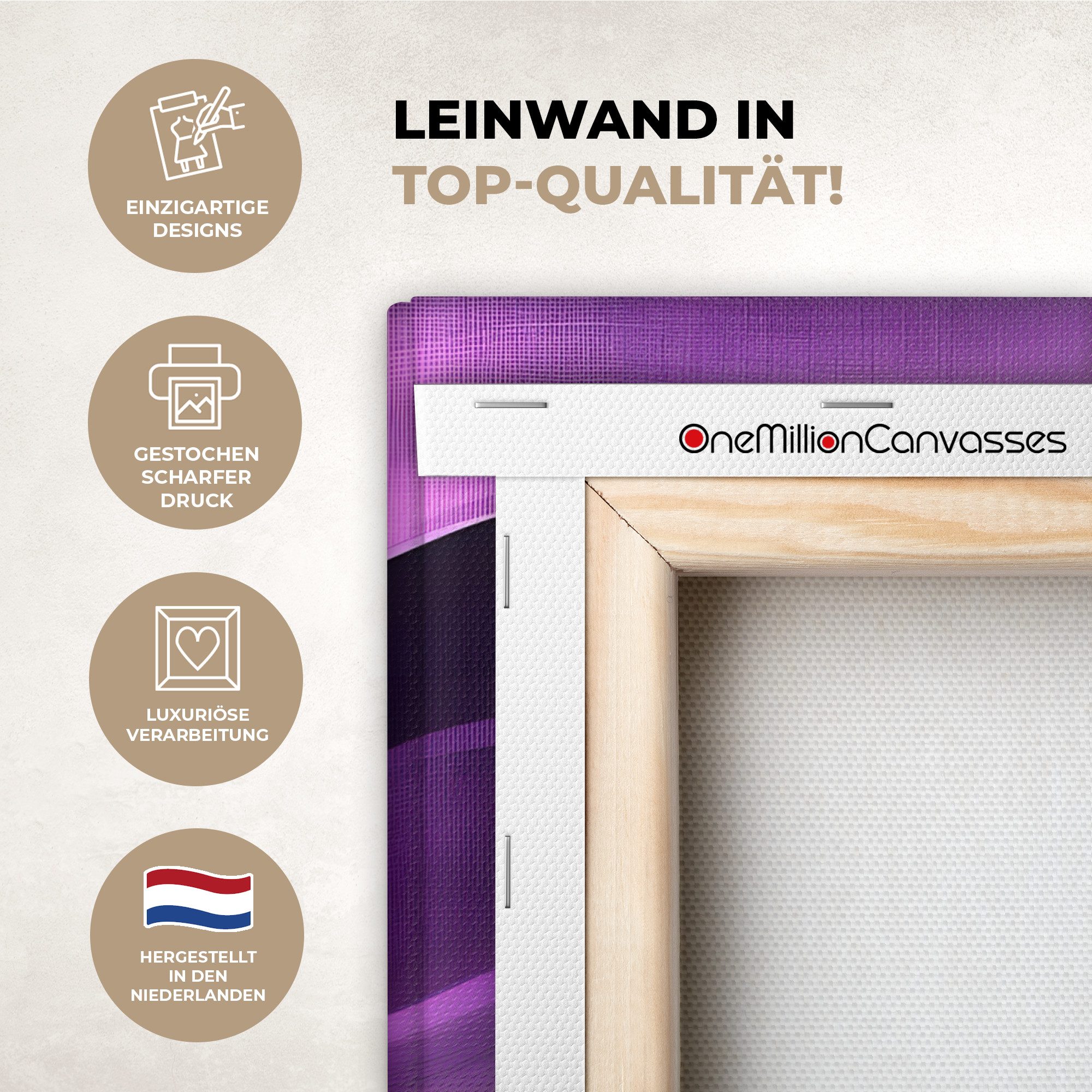 OneMillionCanvasses® Leinwandbild Wellen - Abstrakt - Lila, Fotodruck (1 St), Wandbild, Deko Schlafzimmer Wohnzimmer Flur 20x20 cm