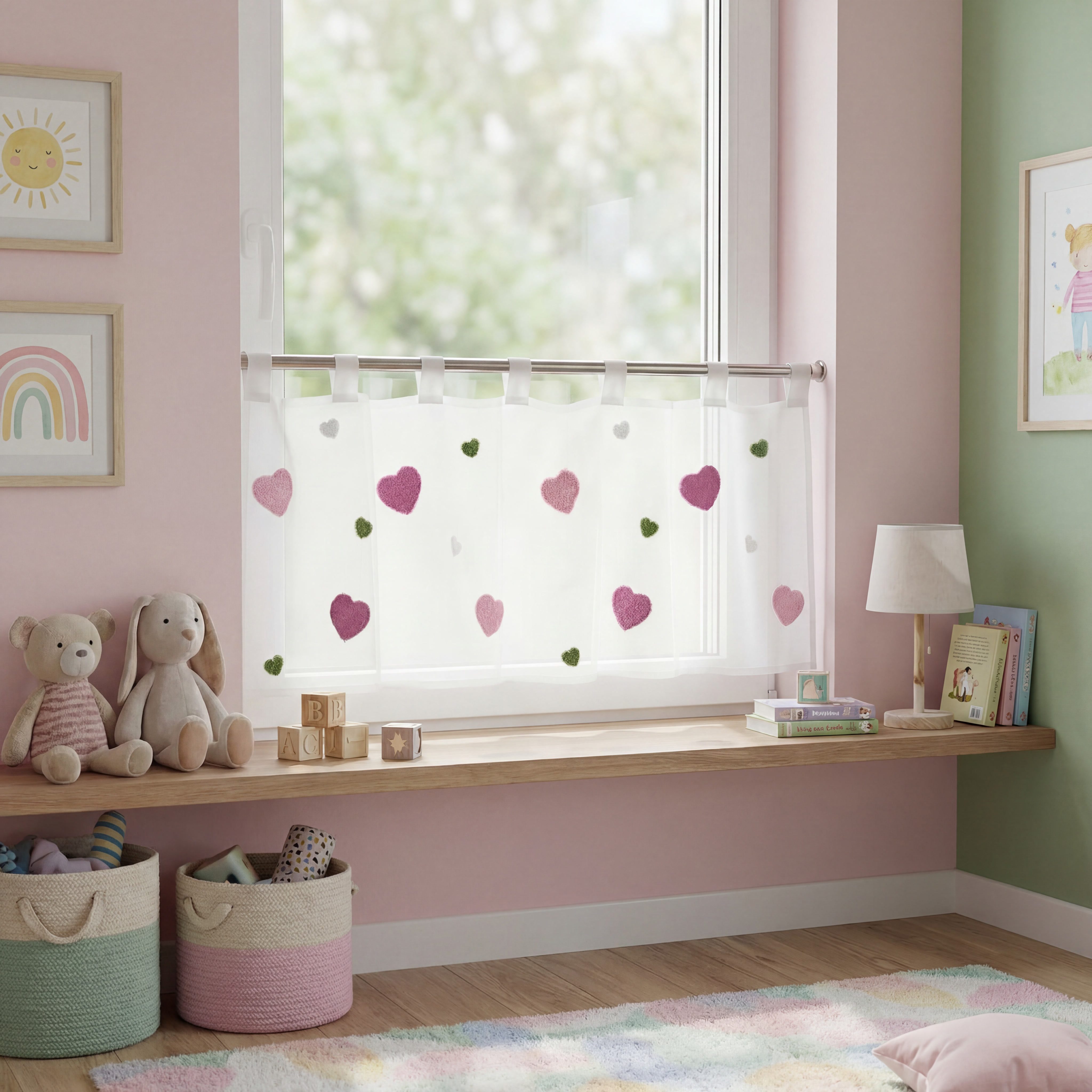 Delindo Lifestyle Scheibengardine bunte Herzen, Kinderzimmer Bistrogardine (1 St), Schlaufen, halbtransparent, Store