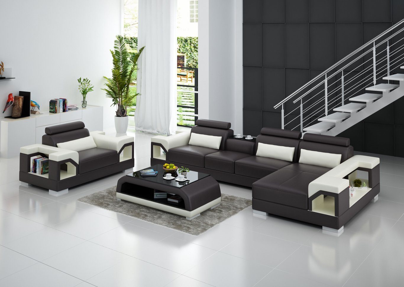 JVmoebel Wohnzimmer-Set, Wohnlandschaft Ecksofa L Form Sessel Set Garnitur Modern Sofa Orange/Weiß