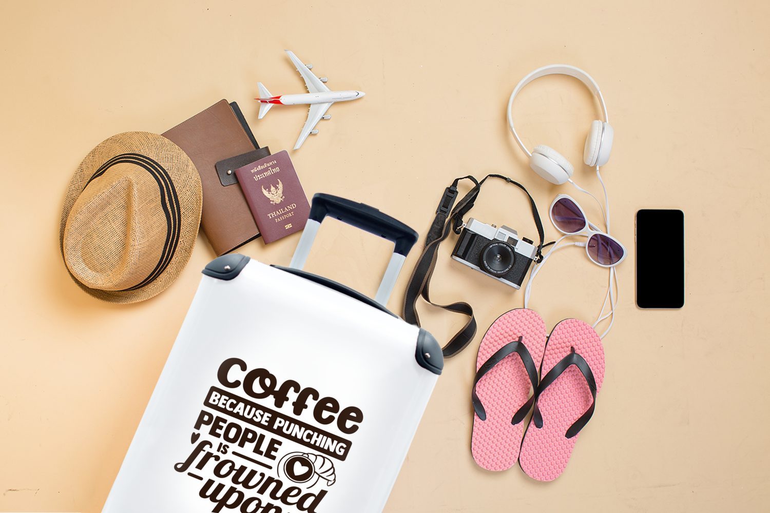 Rollen, - Reisetasche 4 mit für Handgepäckkoffer Kaffee - Herz, Zitat rollen, Handgepäck Trolley, Ferien, MuchoWow Reisekoffer