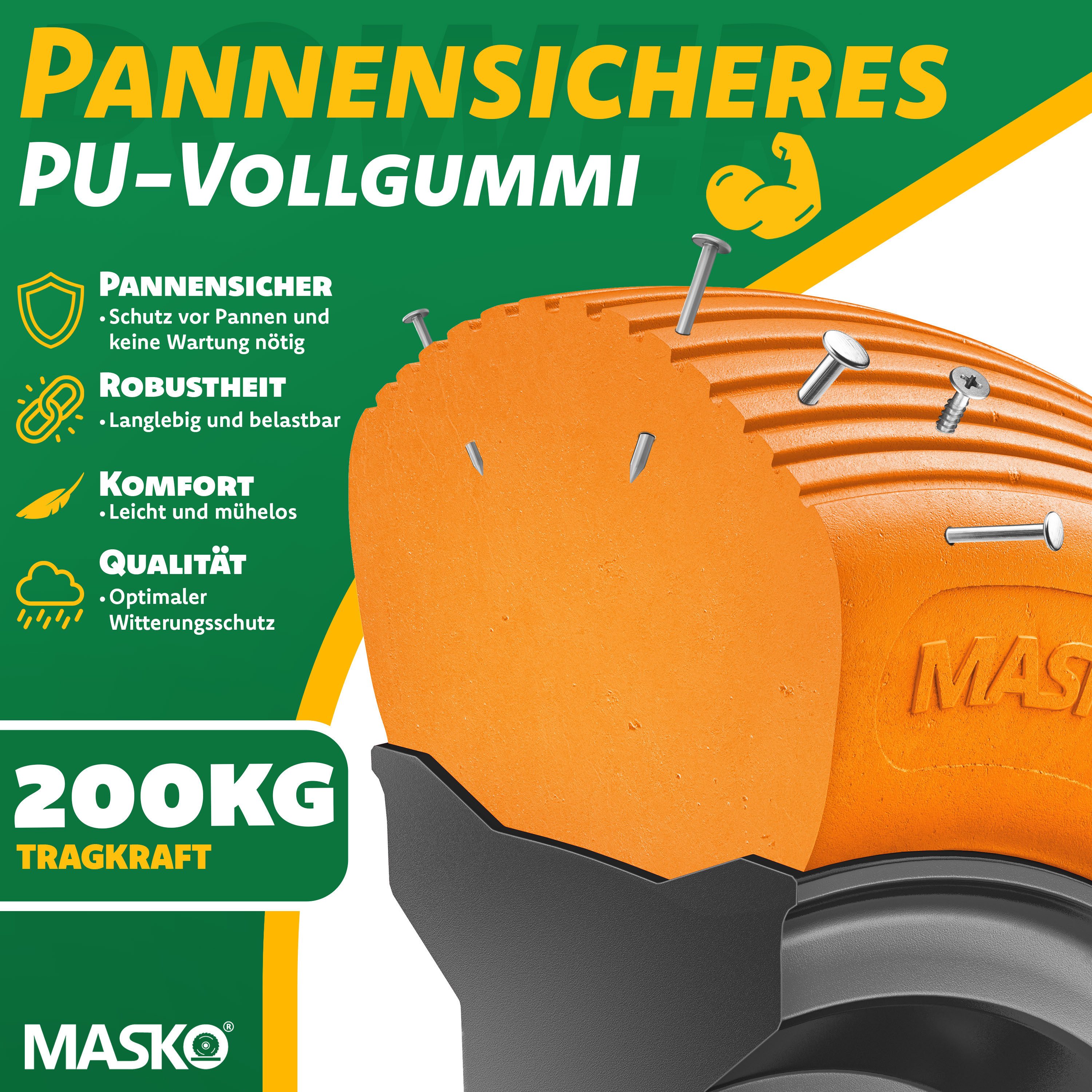 MASKO Schubkarren-Rad, PU Schubkarrenrad Vollgummi 200 kg pannensicher 4.80/4.00-8 Ø