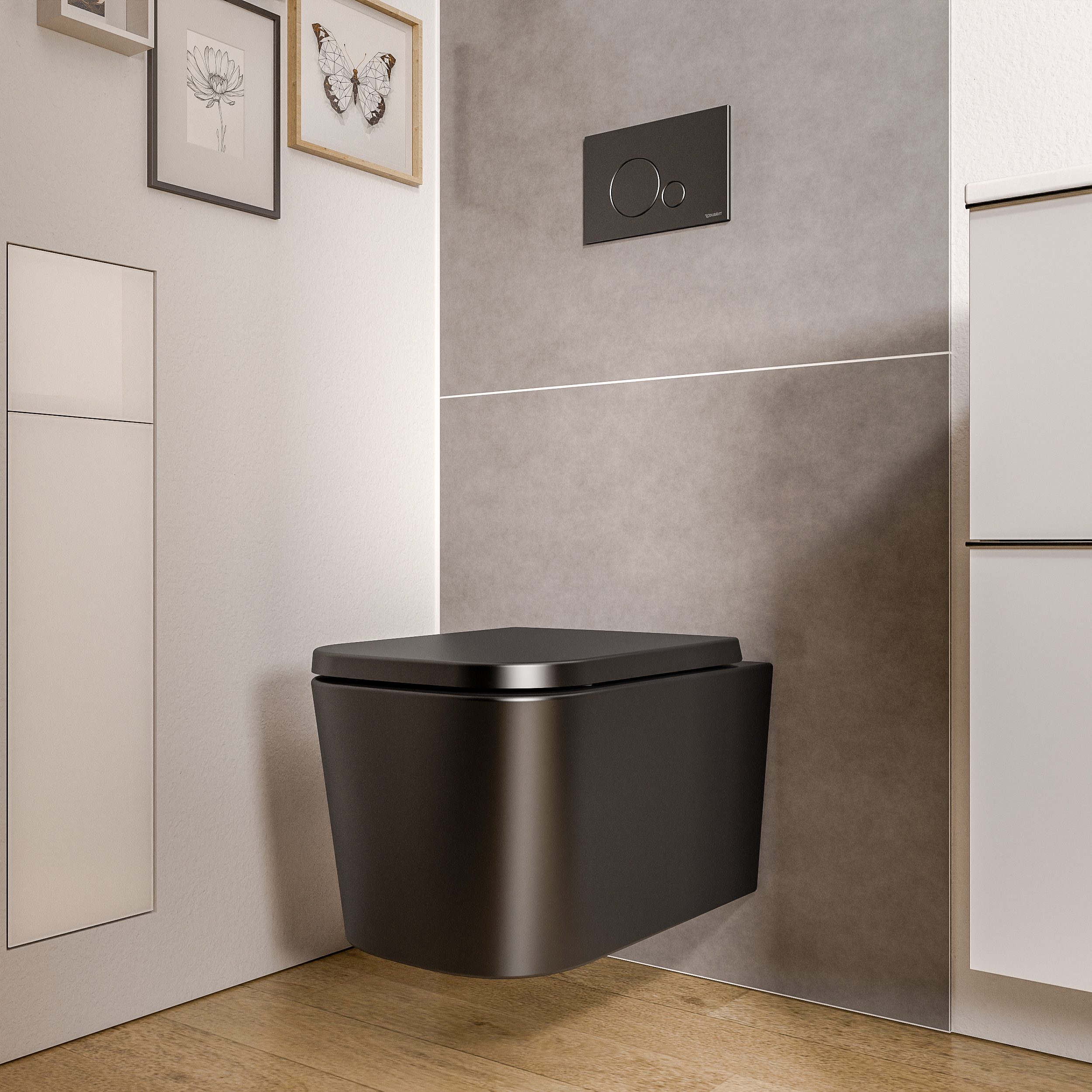 Bernstein Tiefspül-WC LAVOA, Wandhängend, Wand-WC Set eckig Schwarz matt Spülrandlos Softclose